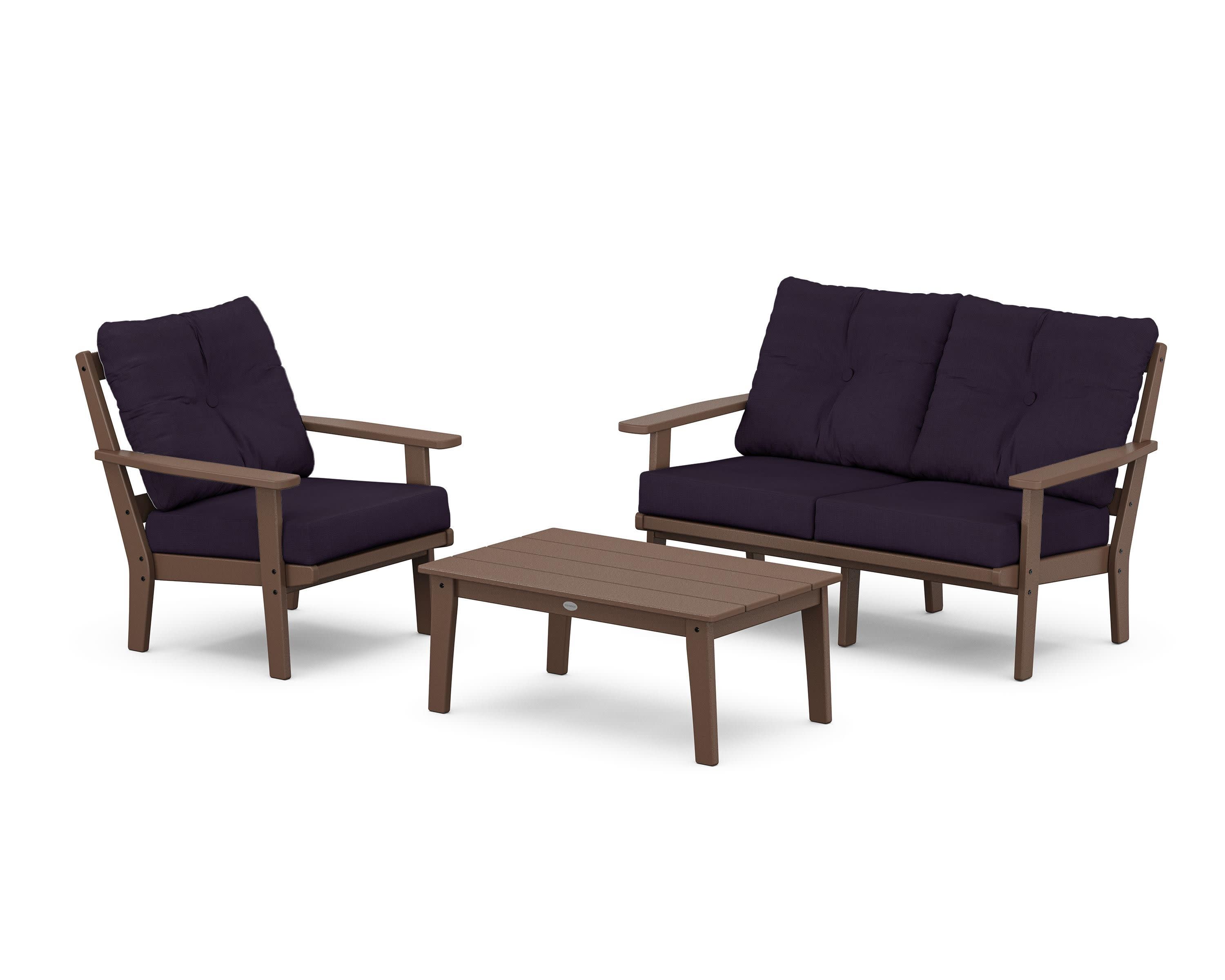 Prairie 3-Piece Deep Seating Set with Loveseat in Mahogany / Navy Linen