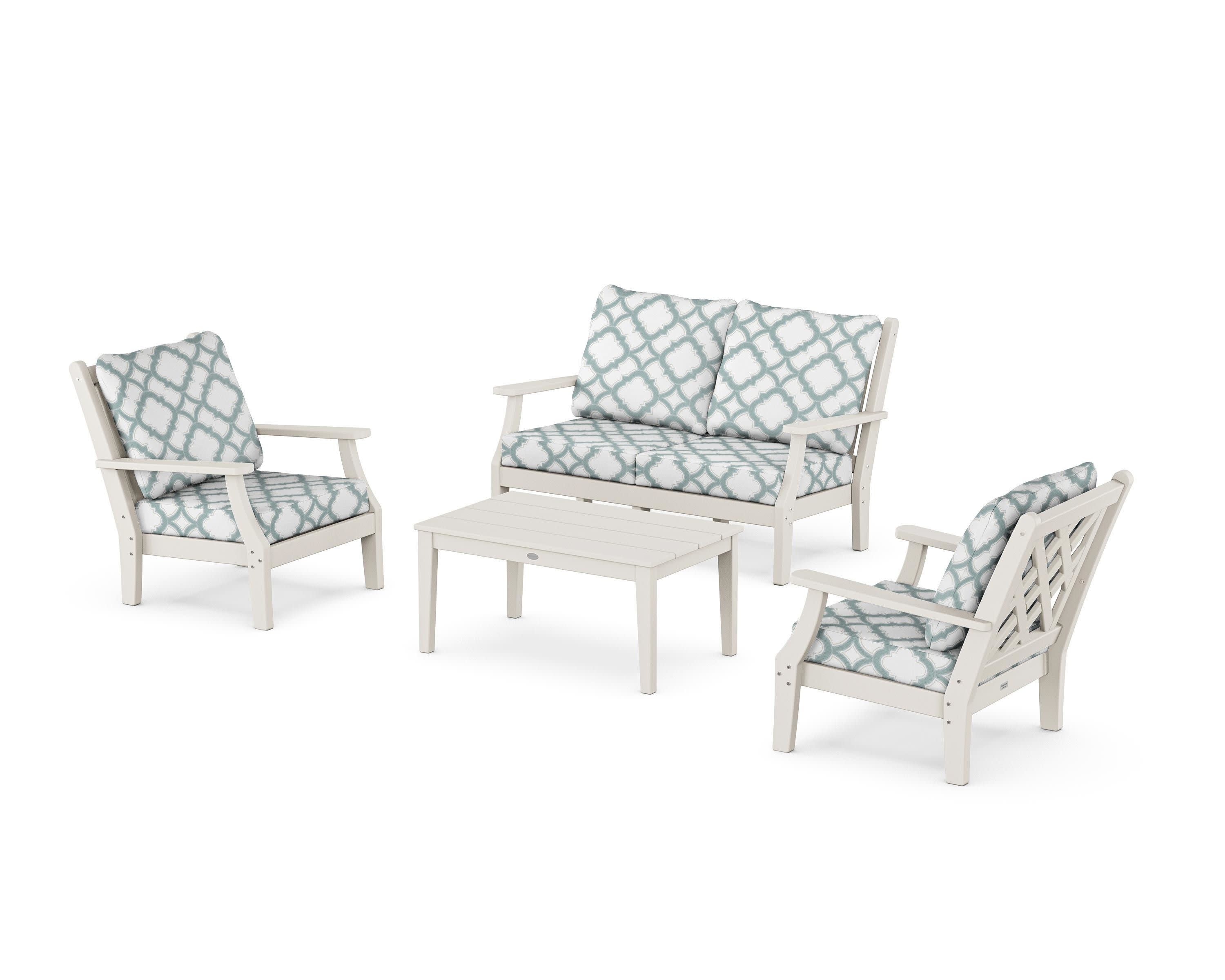 Wovendale 4-Piece Deep Seating Set with Loveseat in Sand / Trellis Glacier Spa