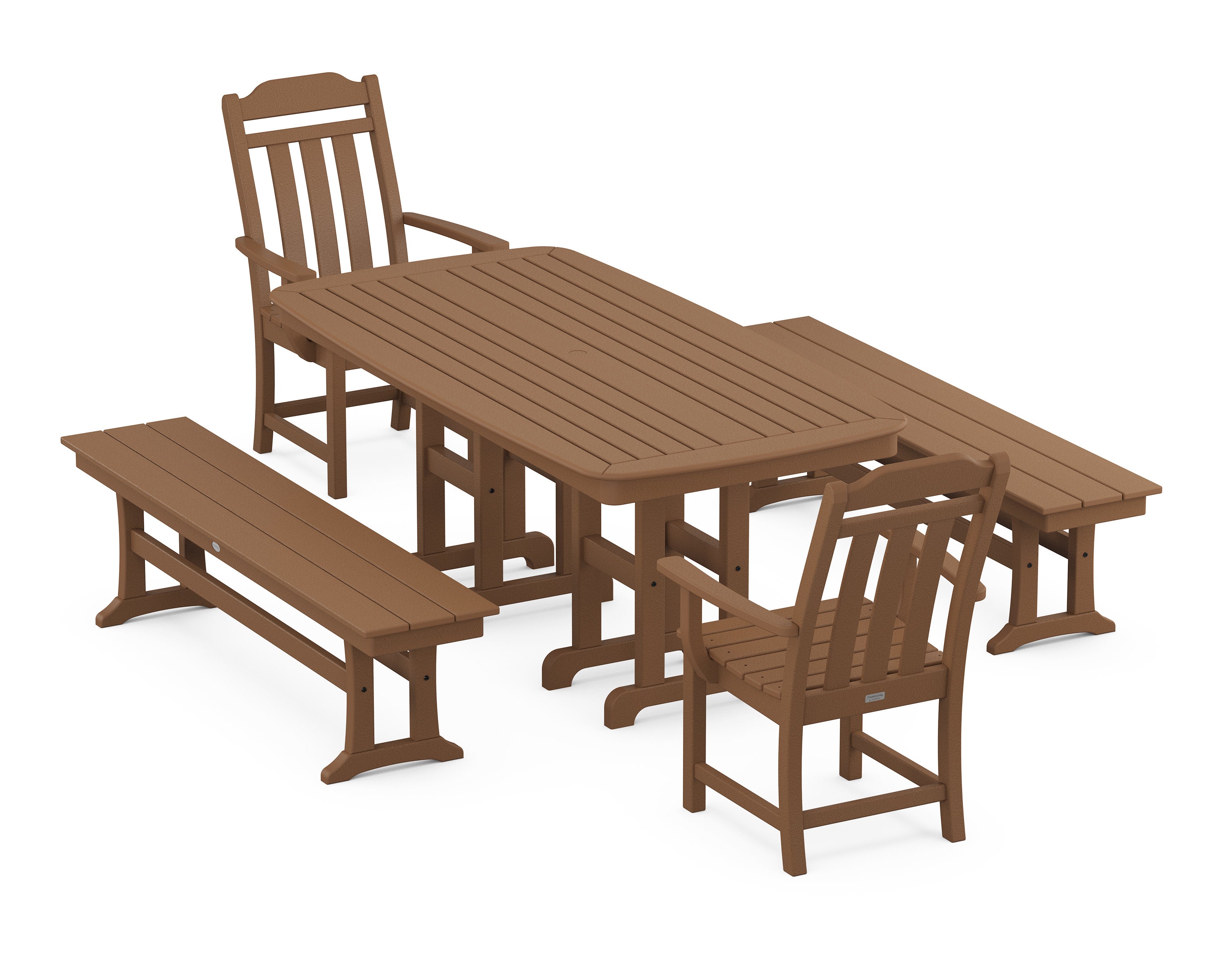 Cottage 5-Piece Dining Set with Benches in Teak