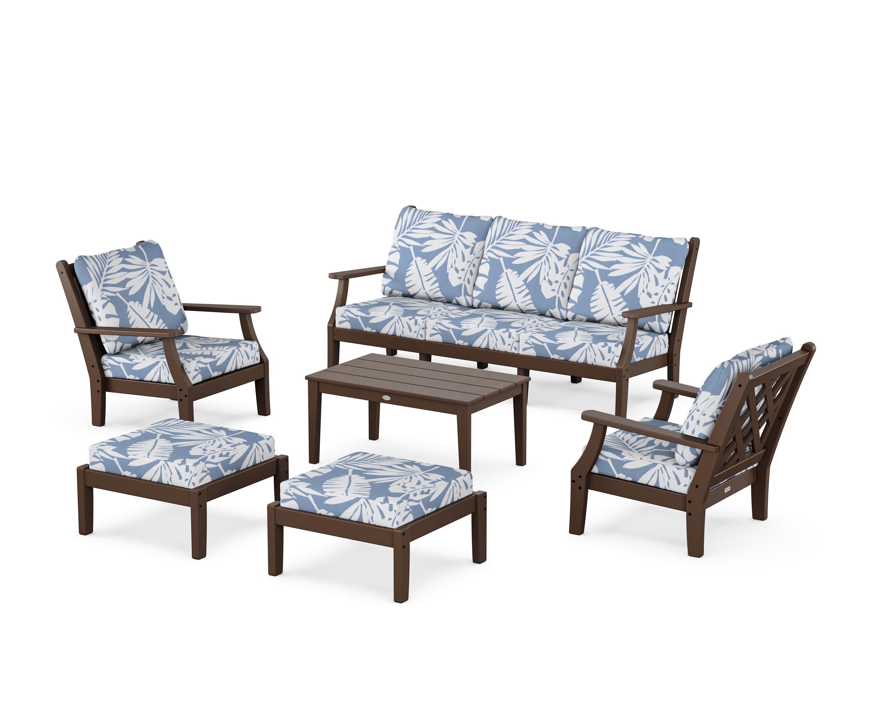 Wovendale 6-Piece Lounge Sofa Set in Mahogany / Leaf Sky Blue
