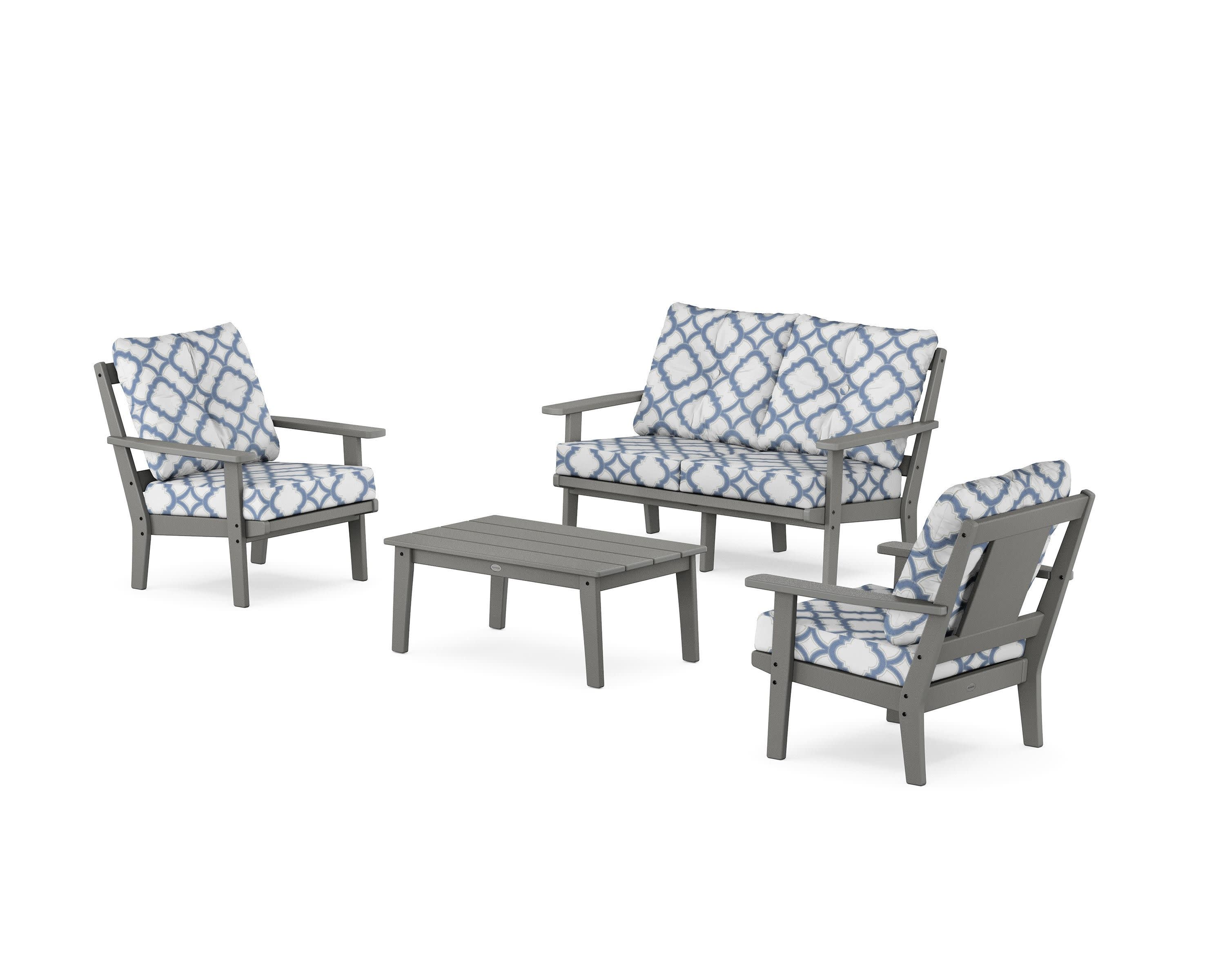 Prairie 4-Piece Deep Seating Set with Loveseat in Slate Grey / Trellis Sky Blue