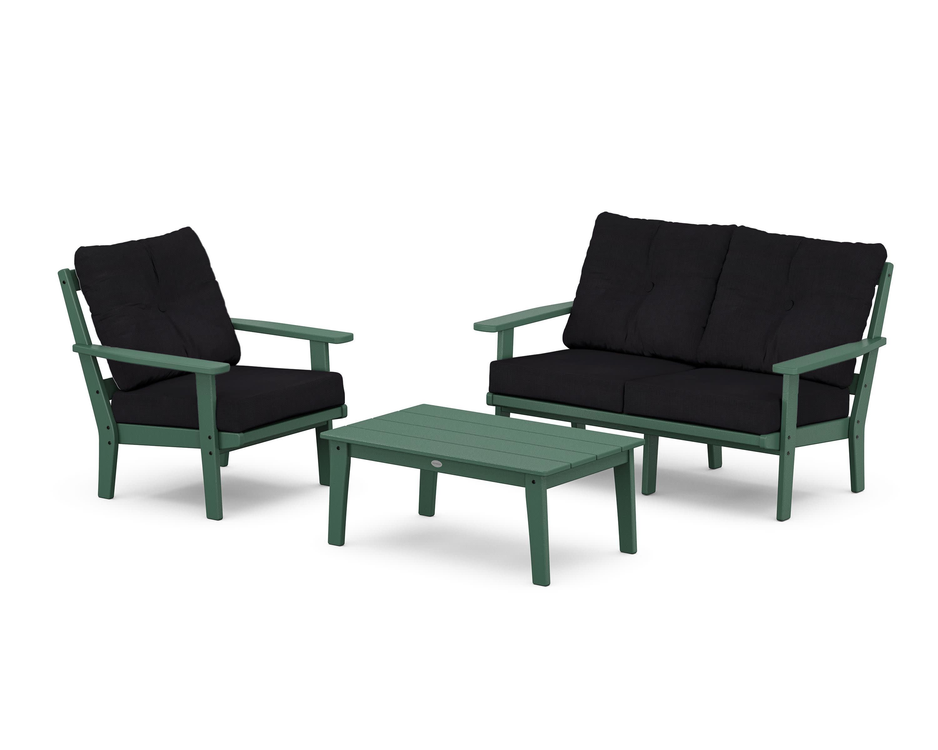 Prairie 3-Piece Deep Seating Set with Loveseat in Green / Midnight Linen