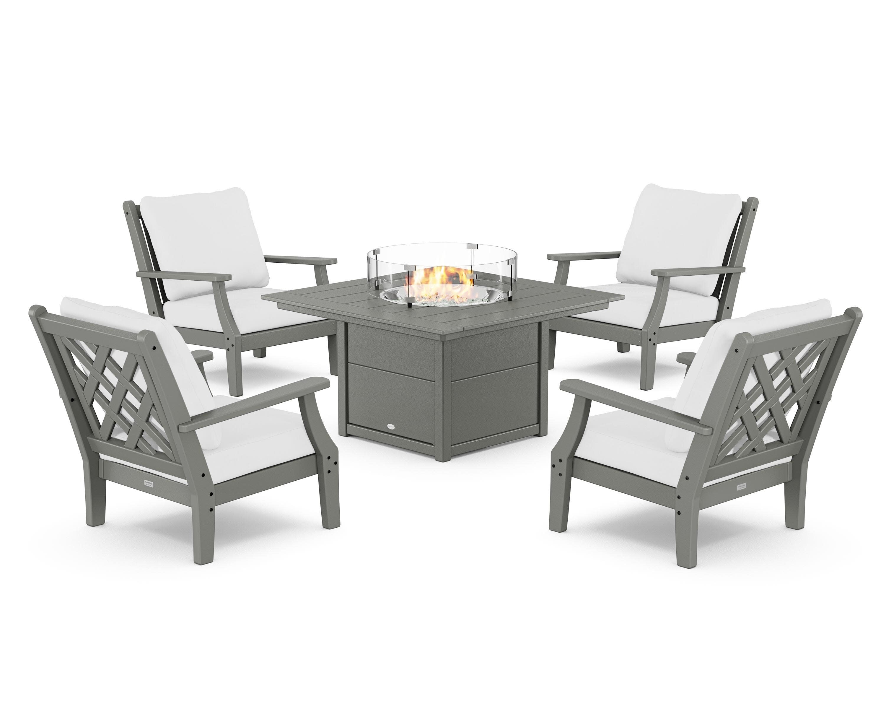 Wovendale 5-Piece Deep Seating Set with Fire Pit Table in Slate Grey / Natural