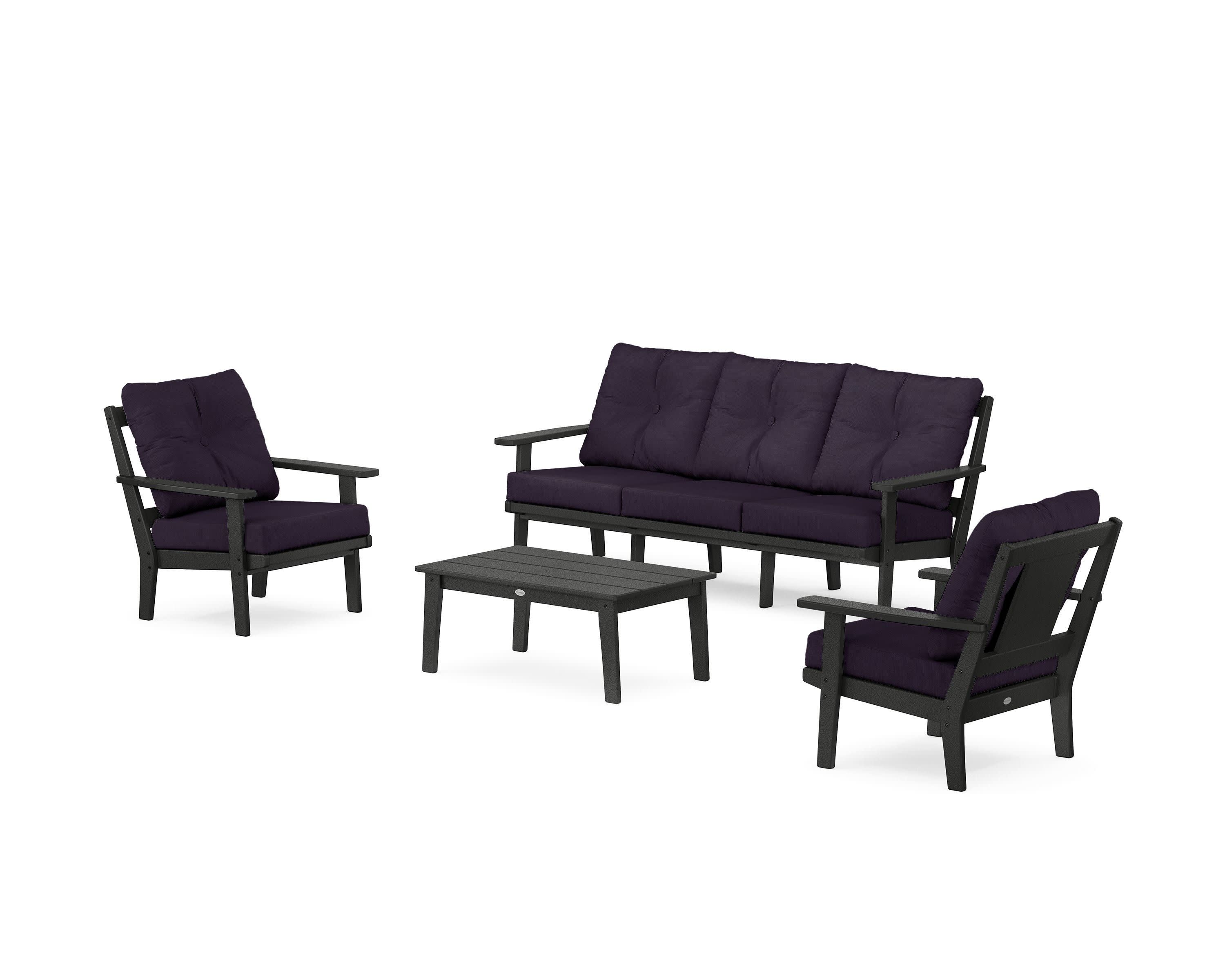 Prairie 4-Piece Deep Seating Set with Sofa in Black / Navy Linen
