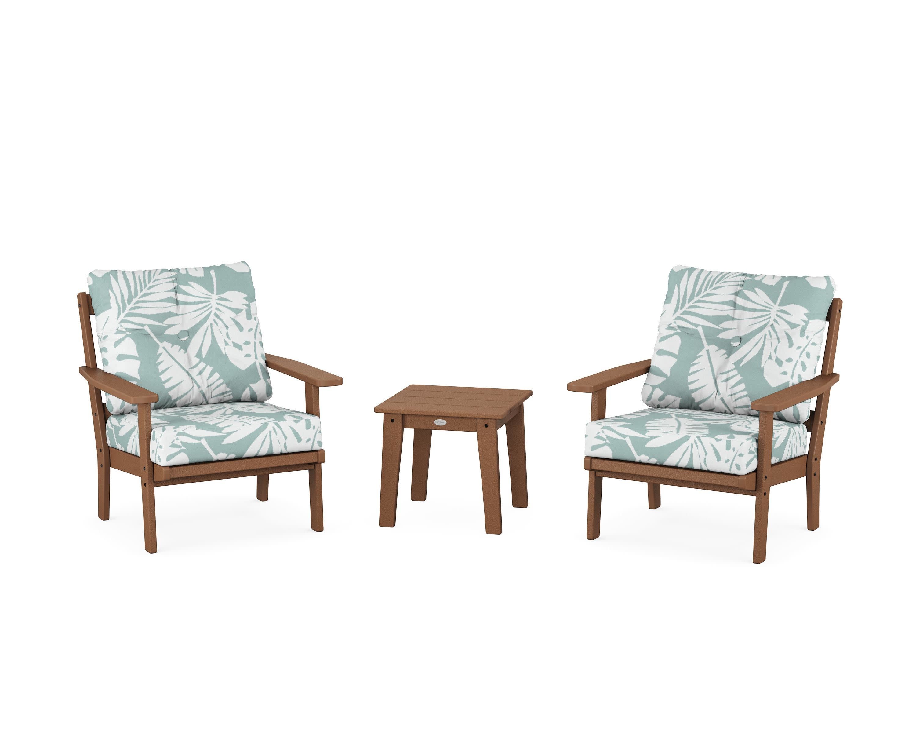 Prairie 3-Piece Deep Seating Set in Teak / Leaf Glacier Spa