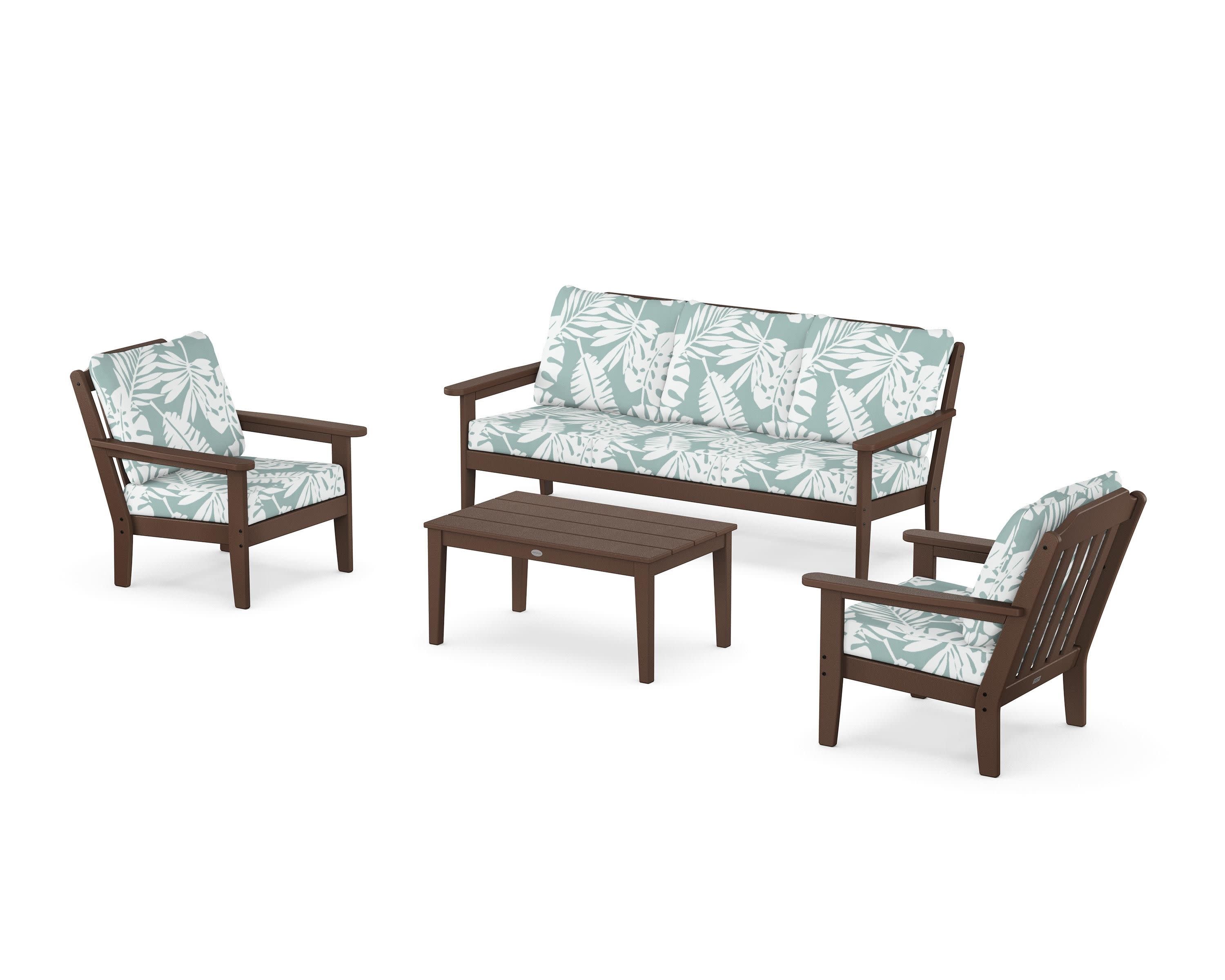Cottage 4-Piece Deep Seating Set with Sofa in Mahogany / Leaf Glacier Spa