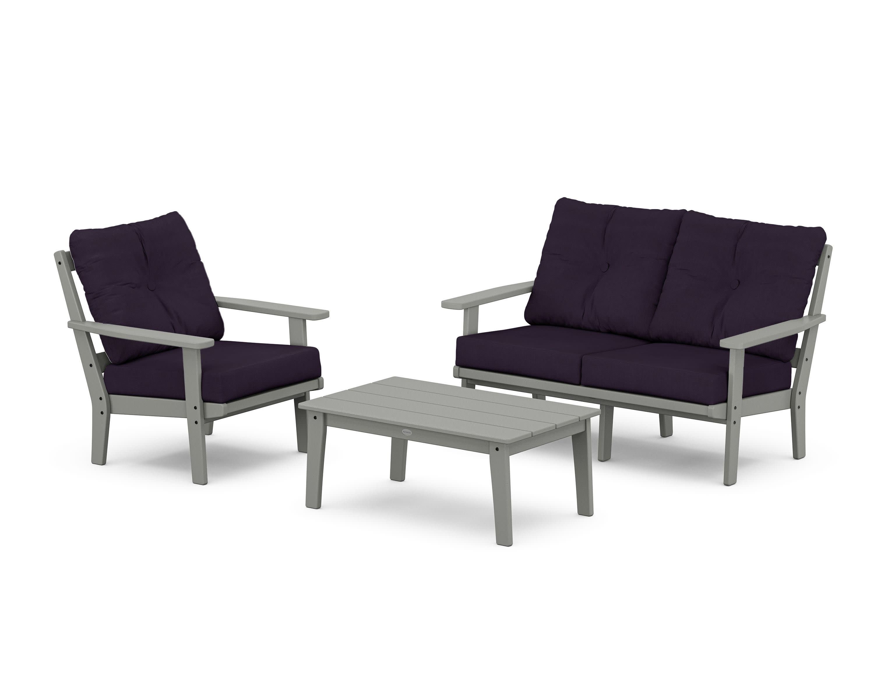 Prairie 3-Piece Deep Seating Set with Loveseat in Slate Grey / Navy Linen