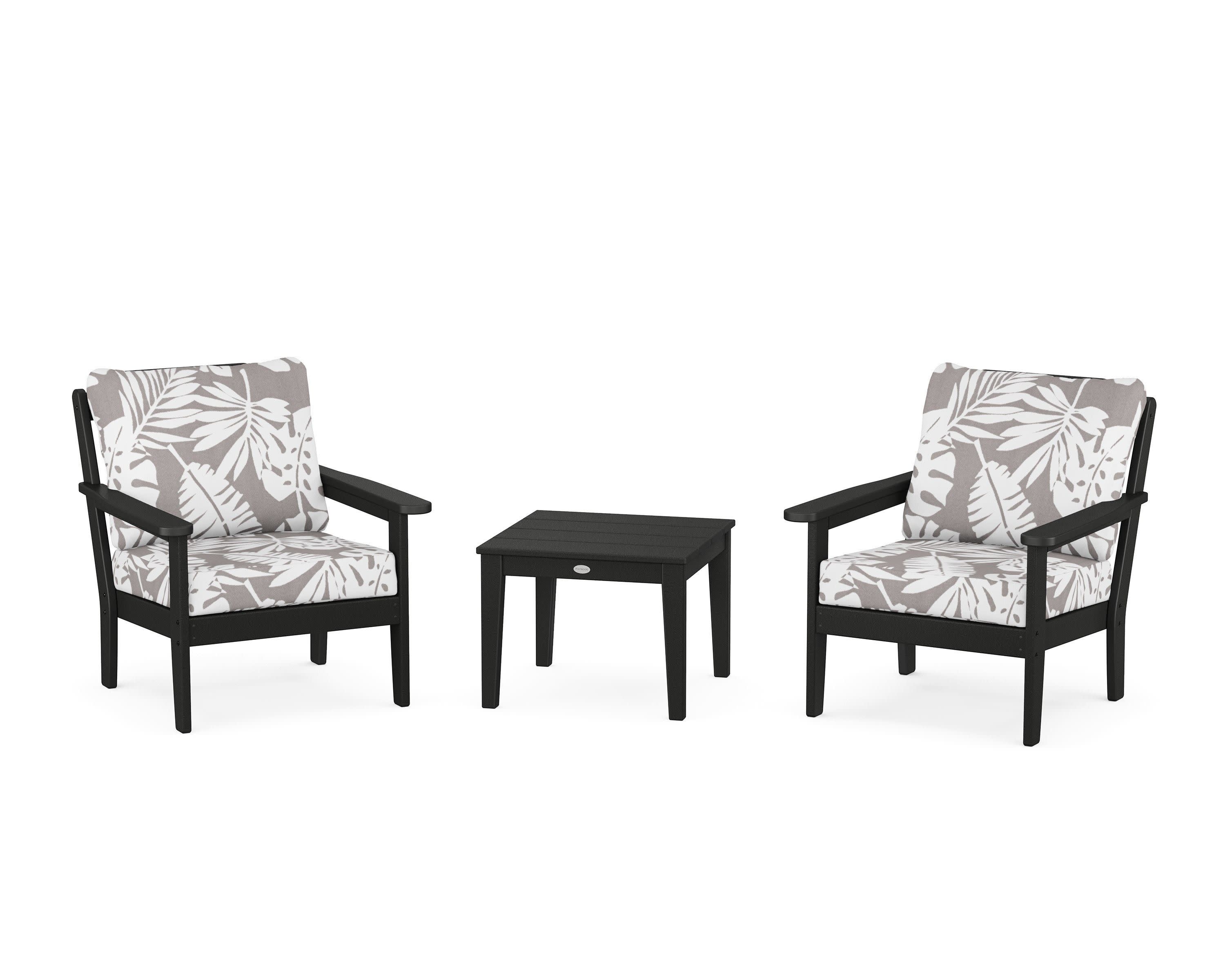 Cottage 3-Piece Deep Seating Set in Black / Leaf Grey Mist