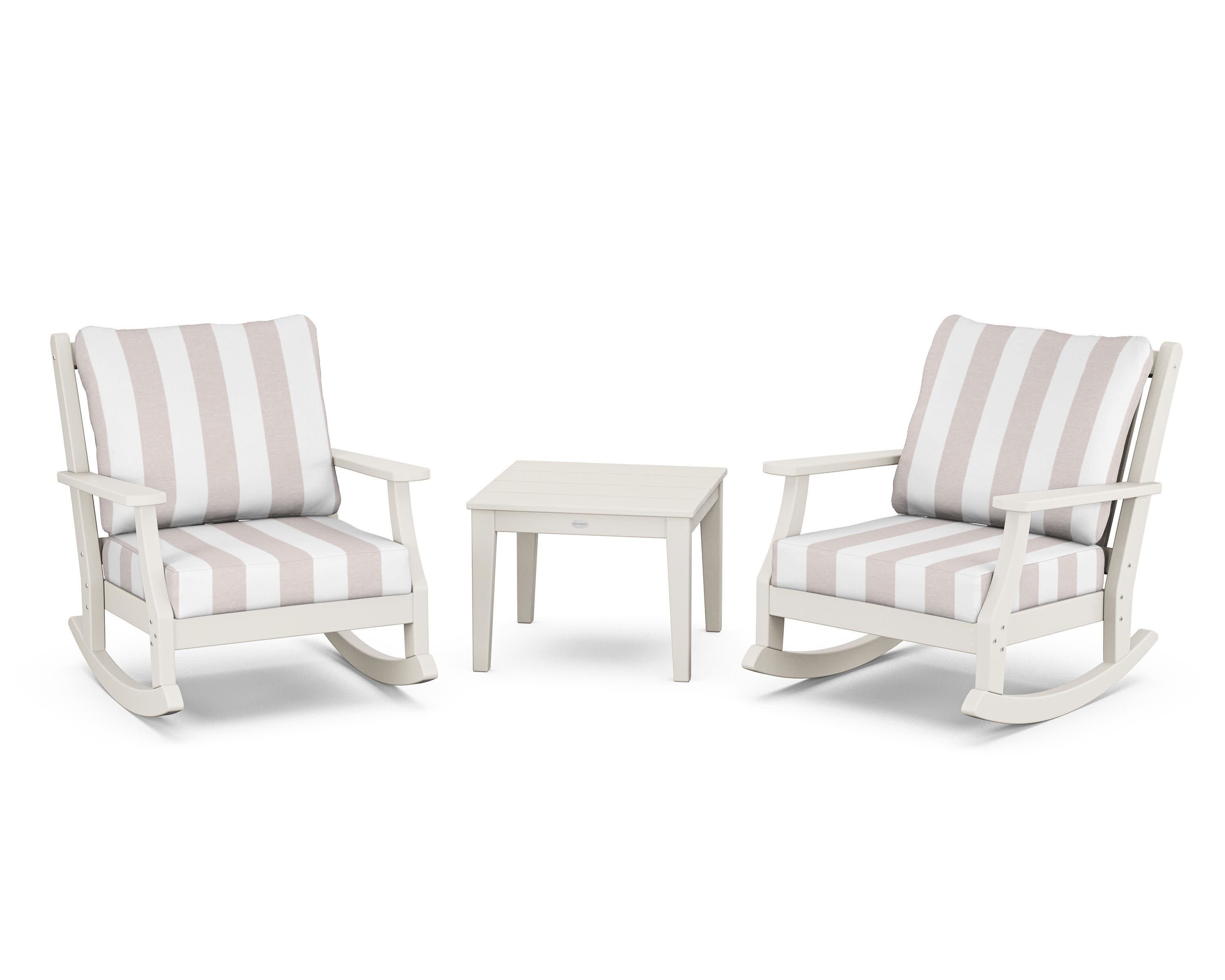 Wovendale 3-Piece Deep Seating Rocker Set in Sand / Cabana Stripe Dune Burlap
