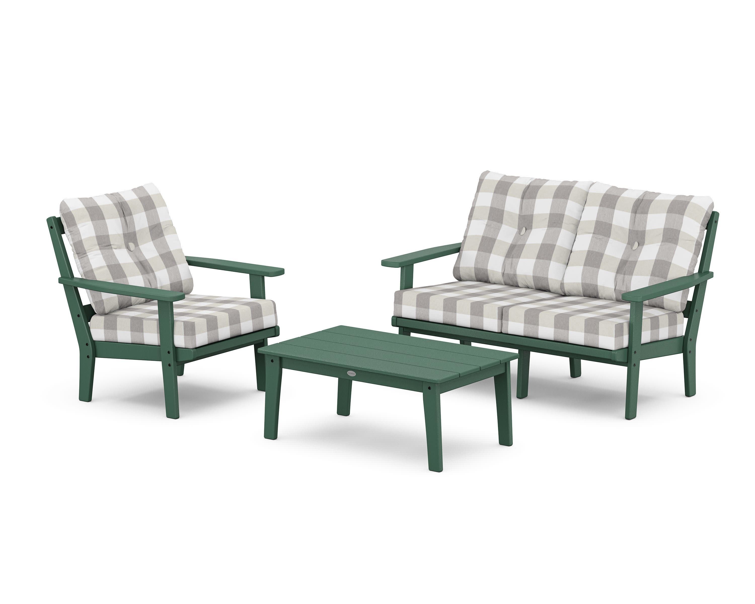 Prairie 3-Piece Deep Seating Set with Loveseat in Green / Buffalo Plaid Grey Mist