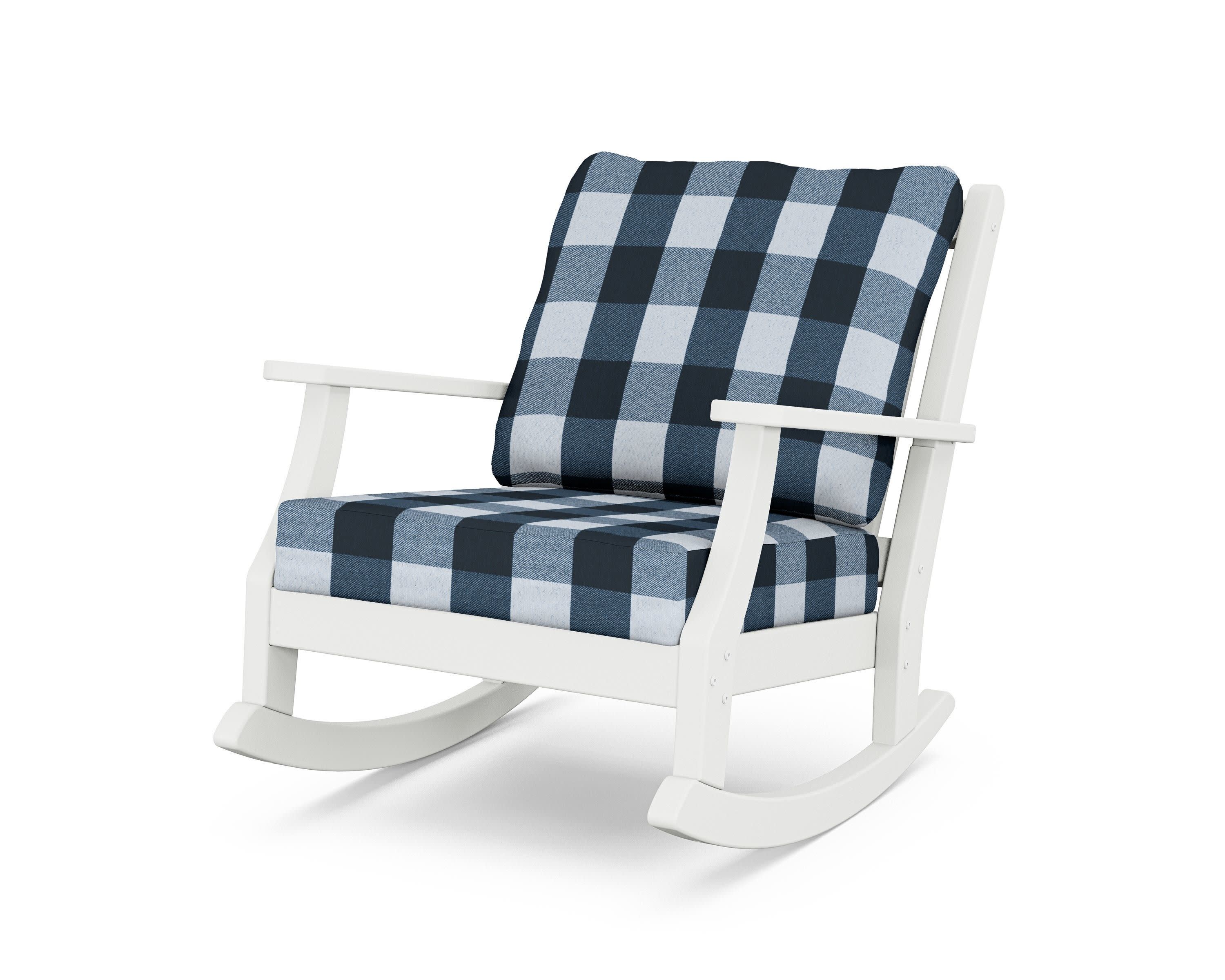 Wovendale Deep Seating Rocking Chair in White / Buffalo Plaid Marine Indigo