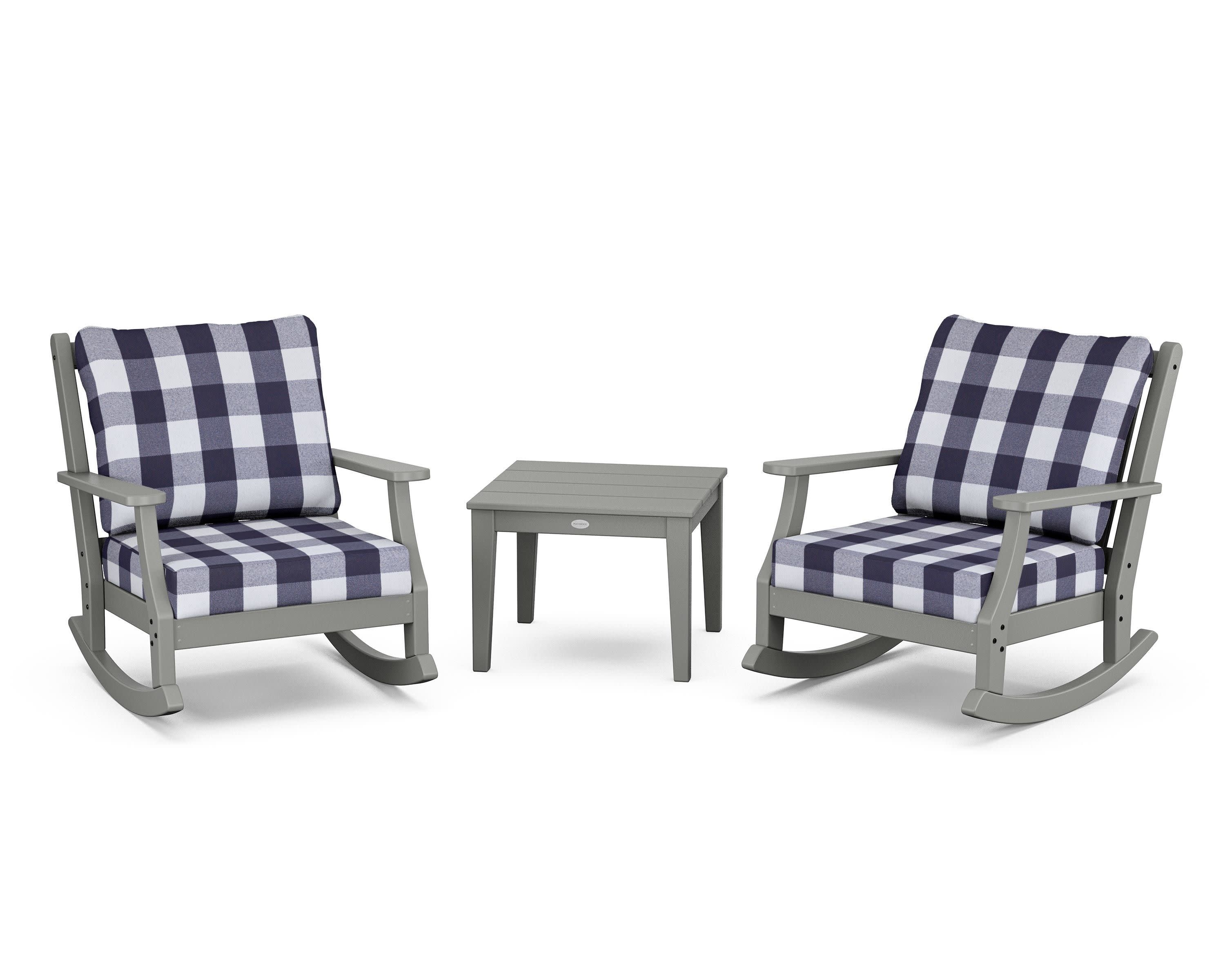 Wovendale 3-Piece Deep Seating Rocker Set in Slate Grey / Buffalo Plaid Navy