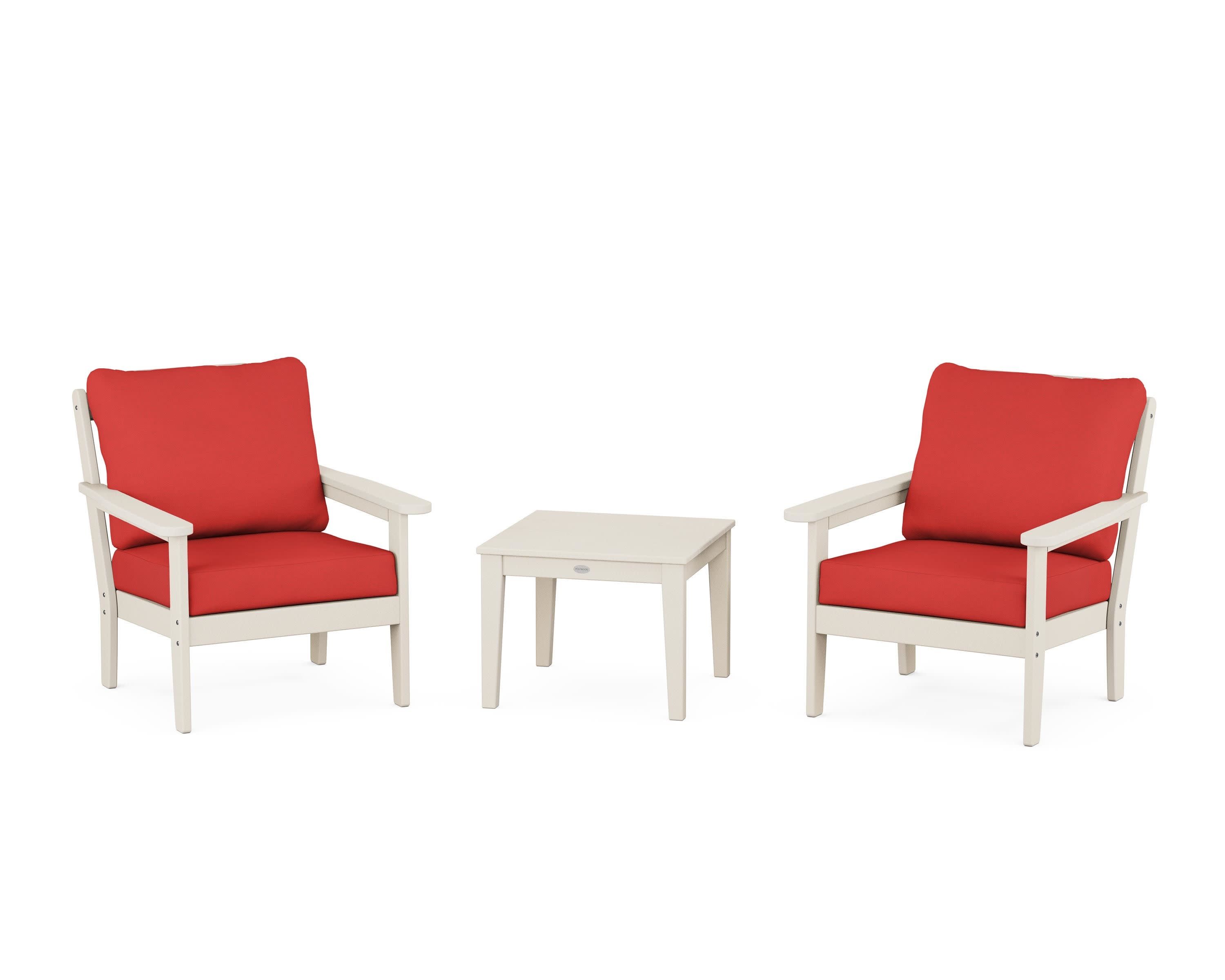 Cottage 3-Piece Deep Seating Set in Sand / Crimson Linen