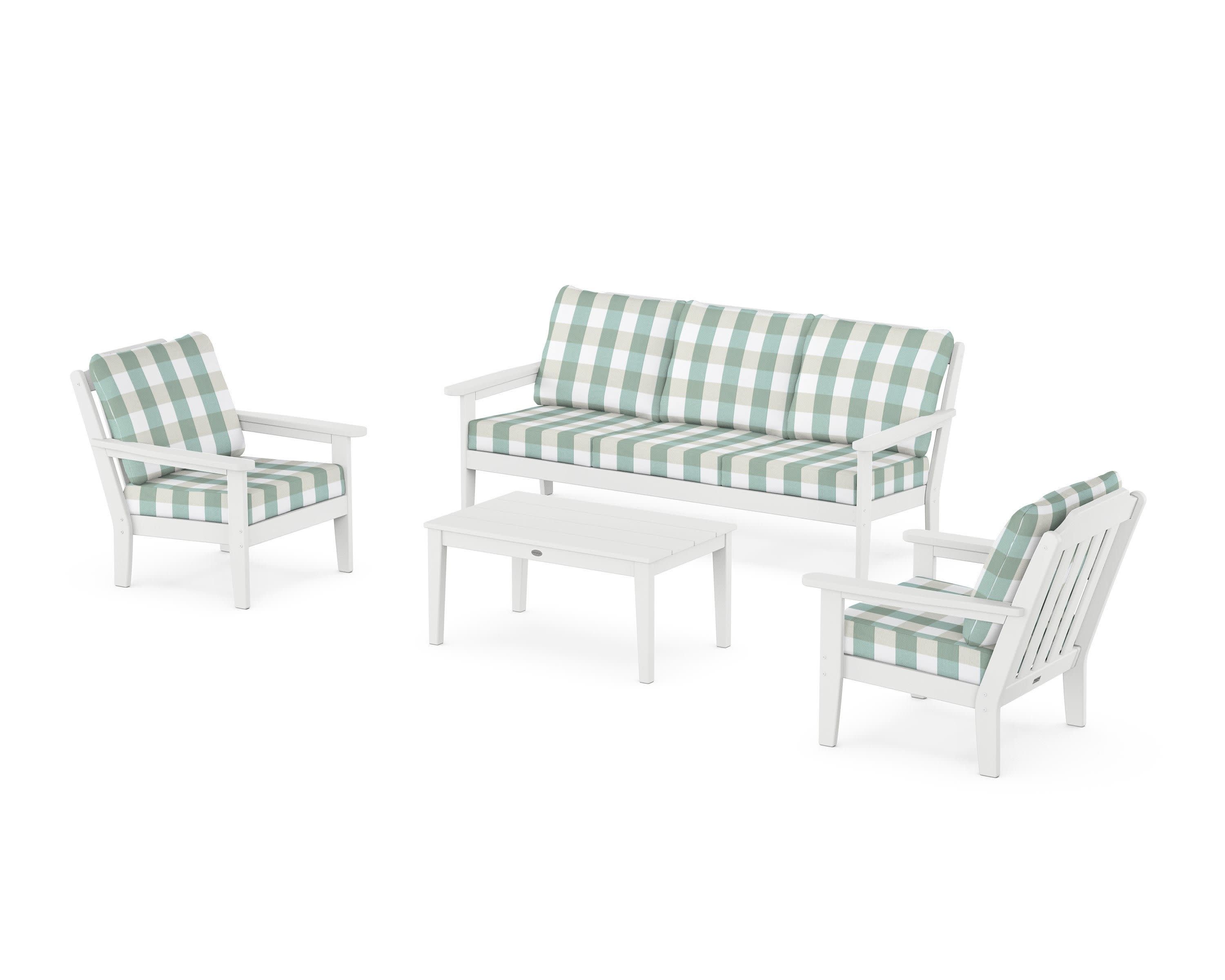 Cottage 4-Piece Deep Seating Set with Sofa in White / Buffalo Plaid Glacier Spa
