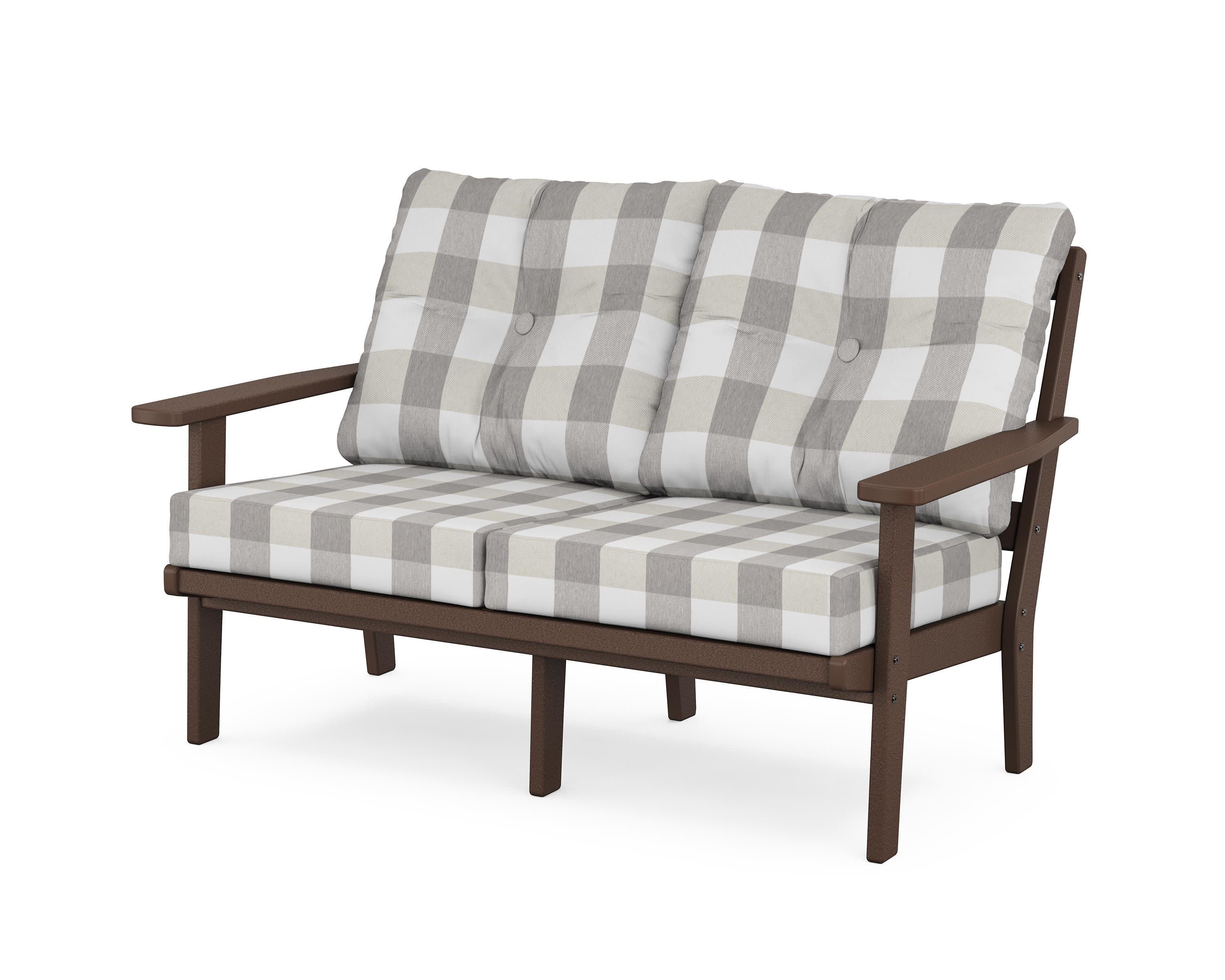Prairie Deep SeatingLoveseat in Mahogany / Buffalo Plaid Grey Mist