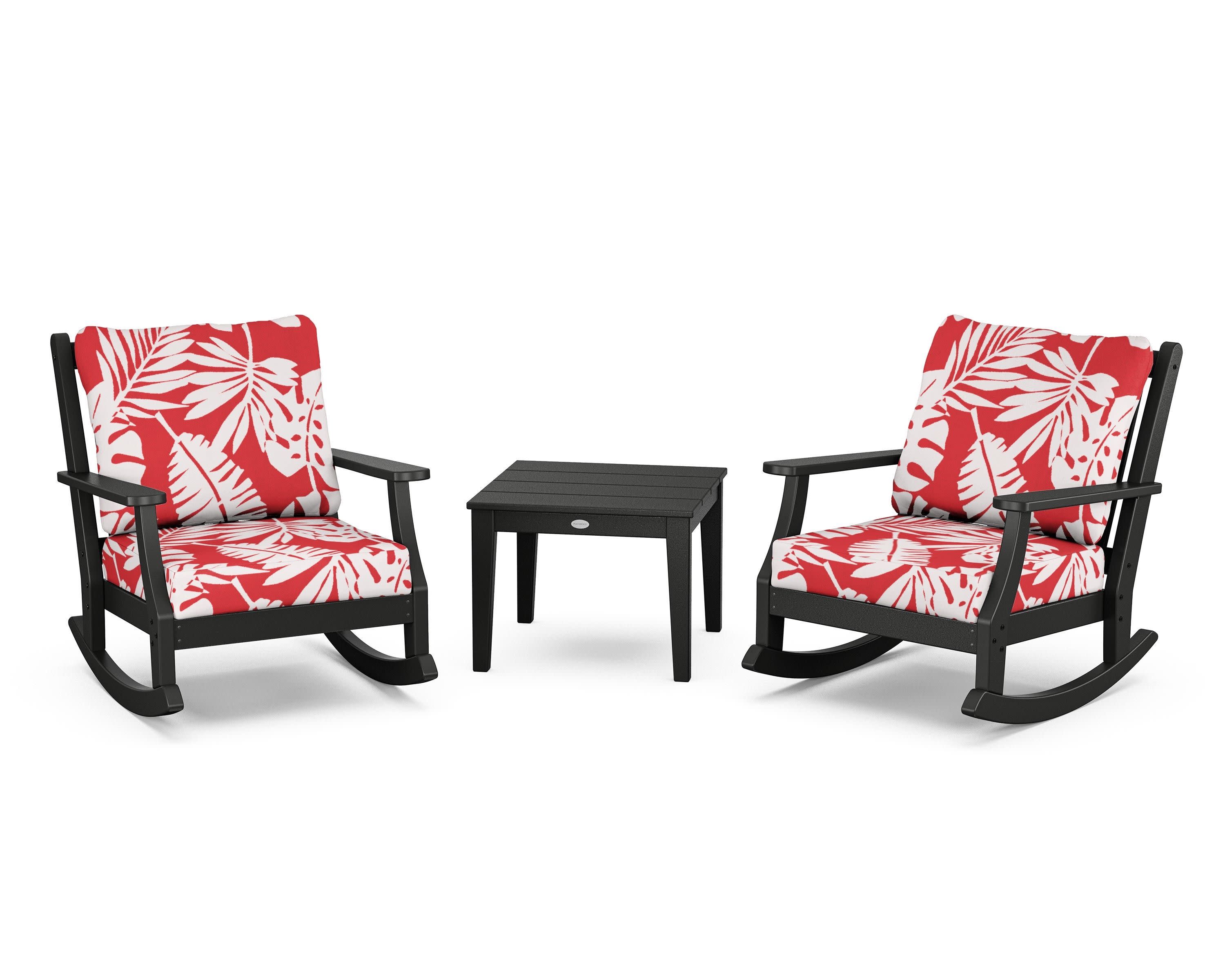 Wovendale 3-Piece Deep Seating Rocker Set in Black / Leaf Crimson
