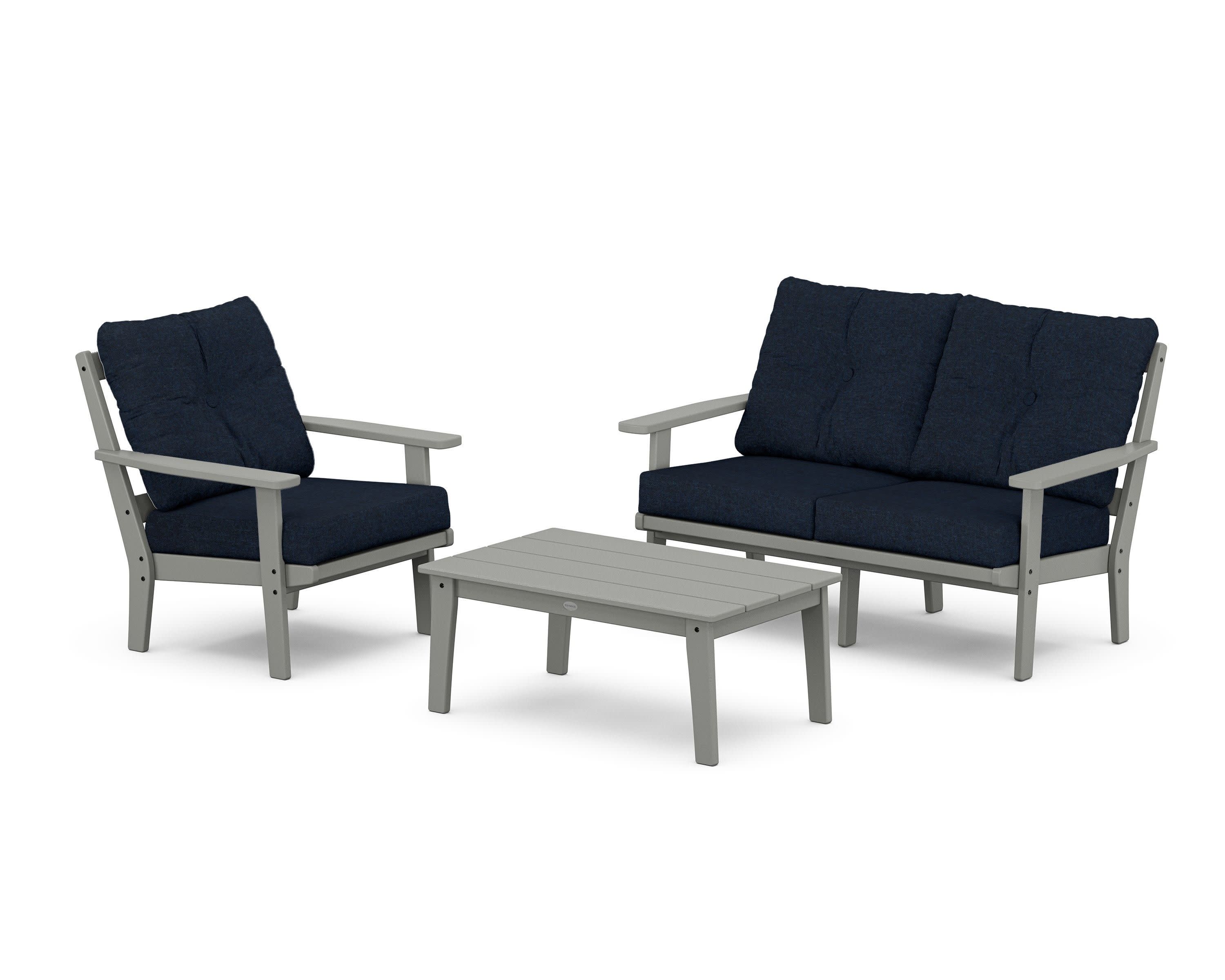 Prairie 3-Piece Deep Seating Set with Loveseat in Slate Grey / Marine Indigo