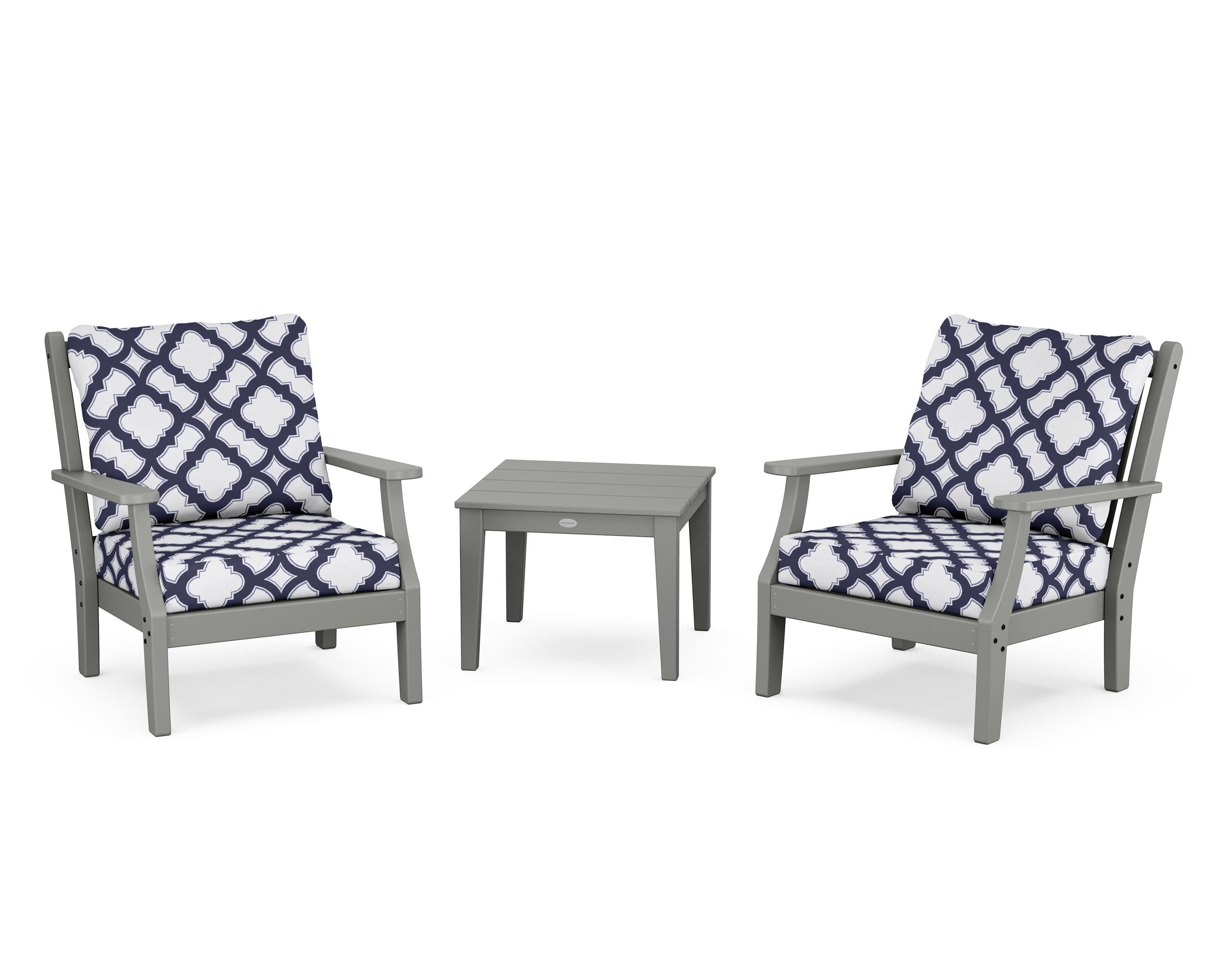 Wovendale 3-Piece Deep Seating Set in Slate Grey / Trellis Navy