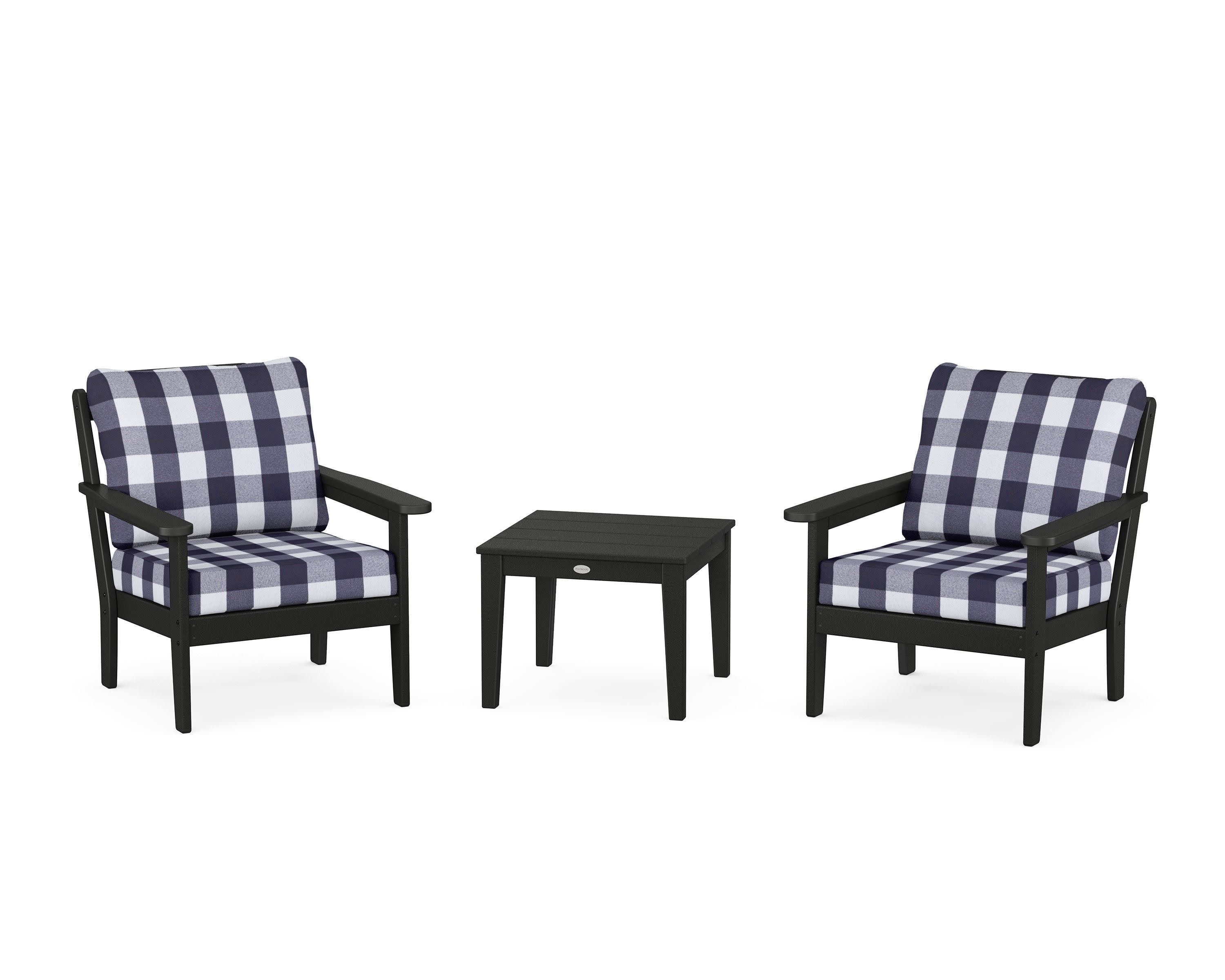 Cottage 3-Piece Deep Seating Set in Black / Buffalo Plaid Navy