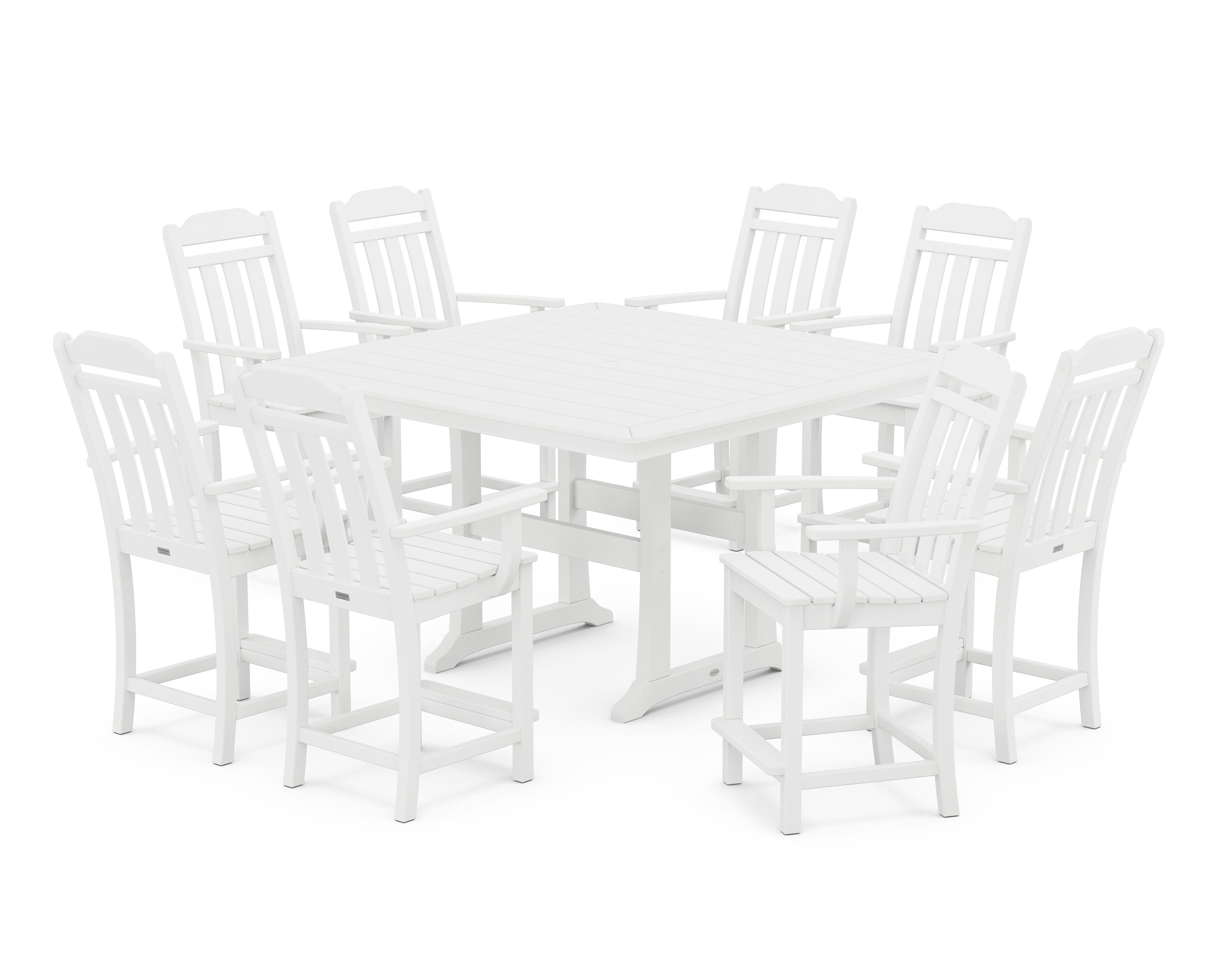 Cottage 9-Piece Square Counter Set with Trestle Legs in White
