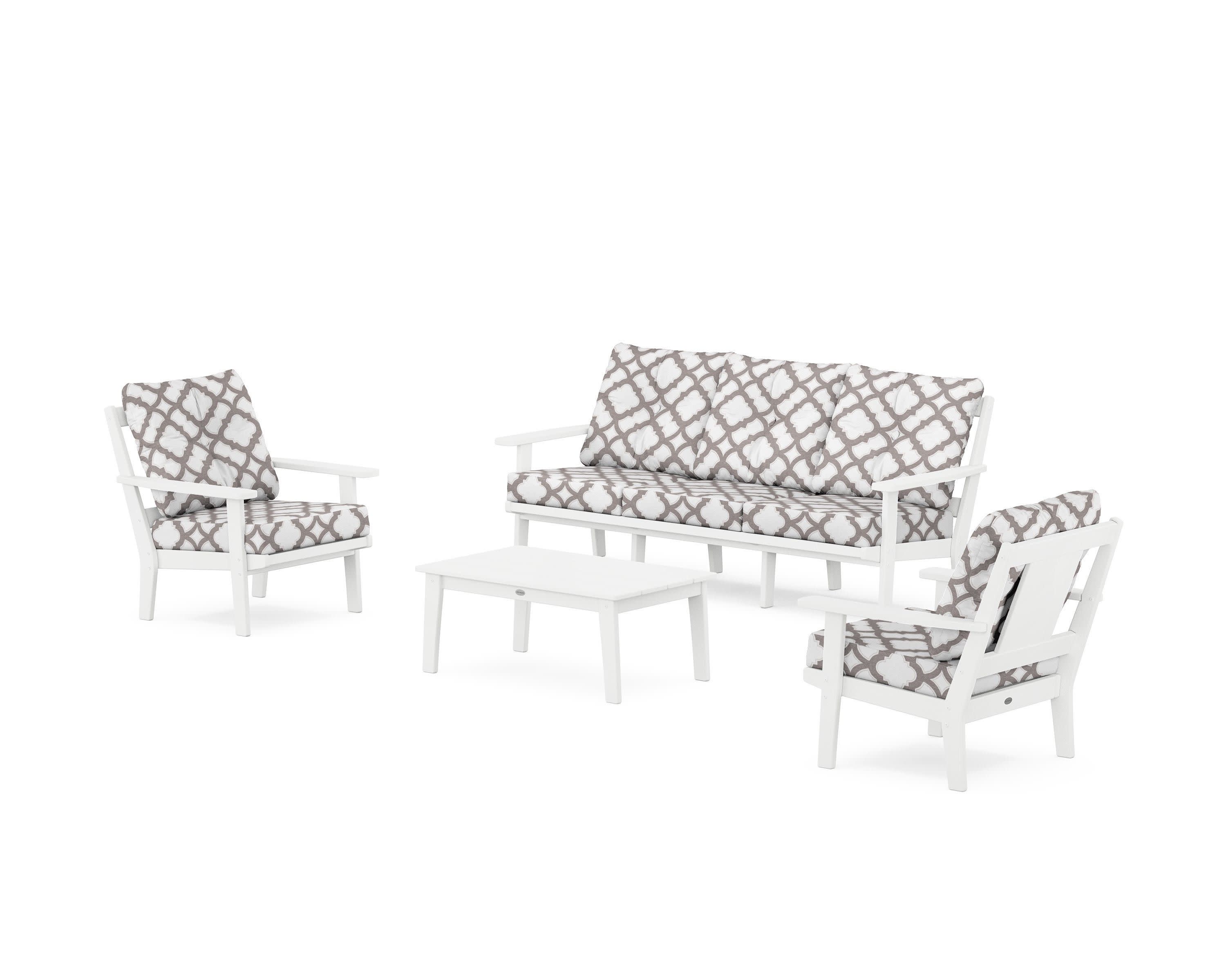 Prairie 4-Piece Deep Seating Set with Sofa in White / Trellis Grey Mist