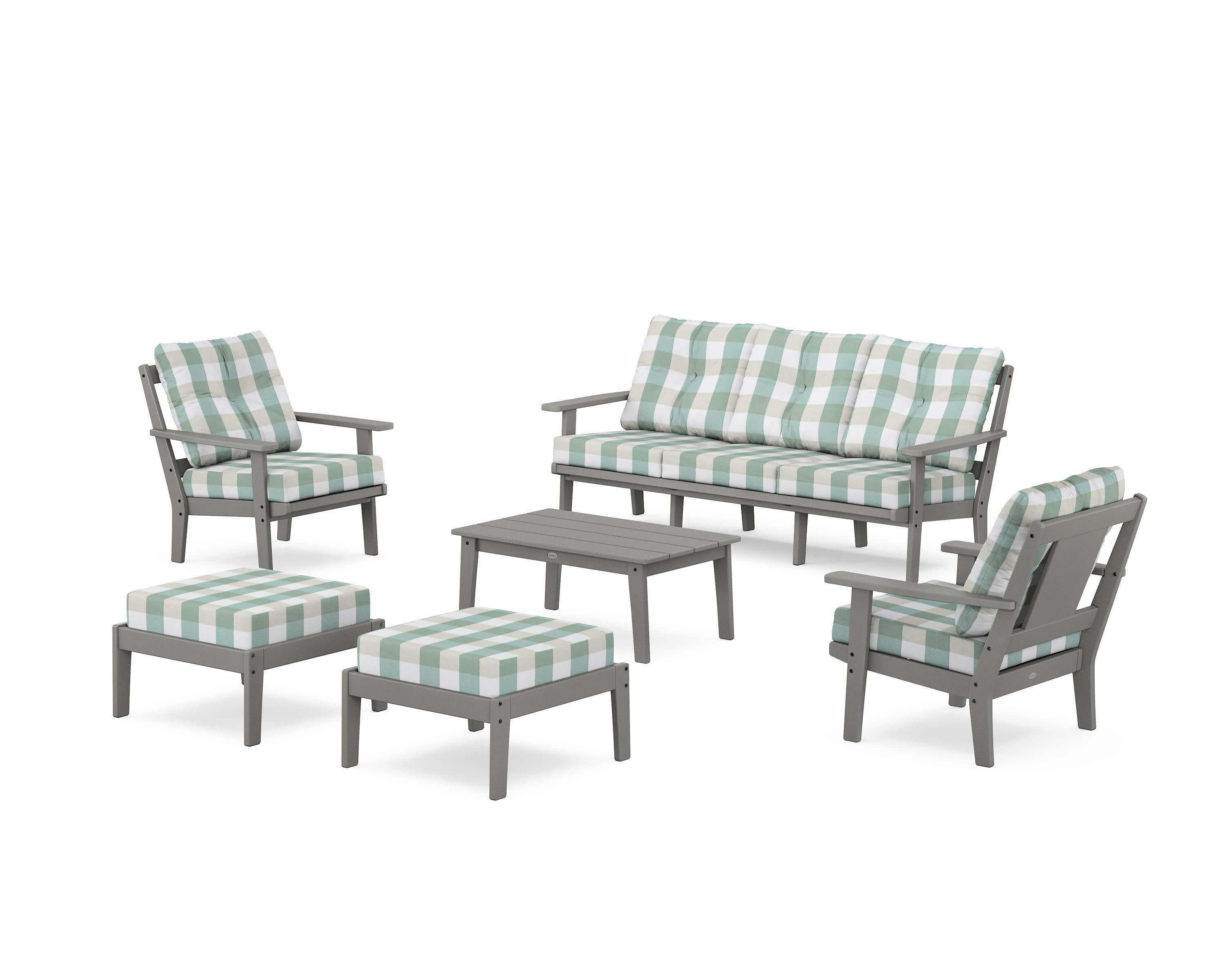 Prairie 6-Piece Lounge Sofa Set in Slate Grey / Buffalo Plaid Glacier Spa