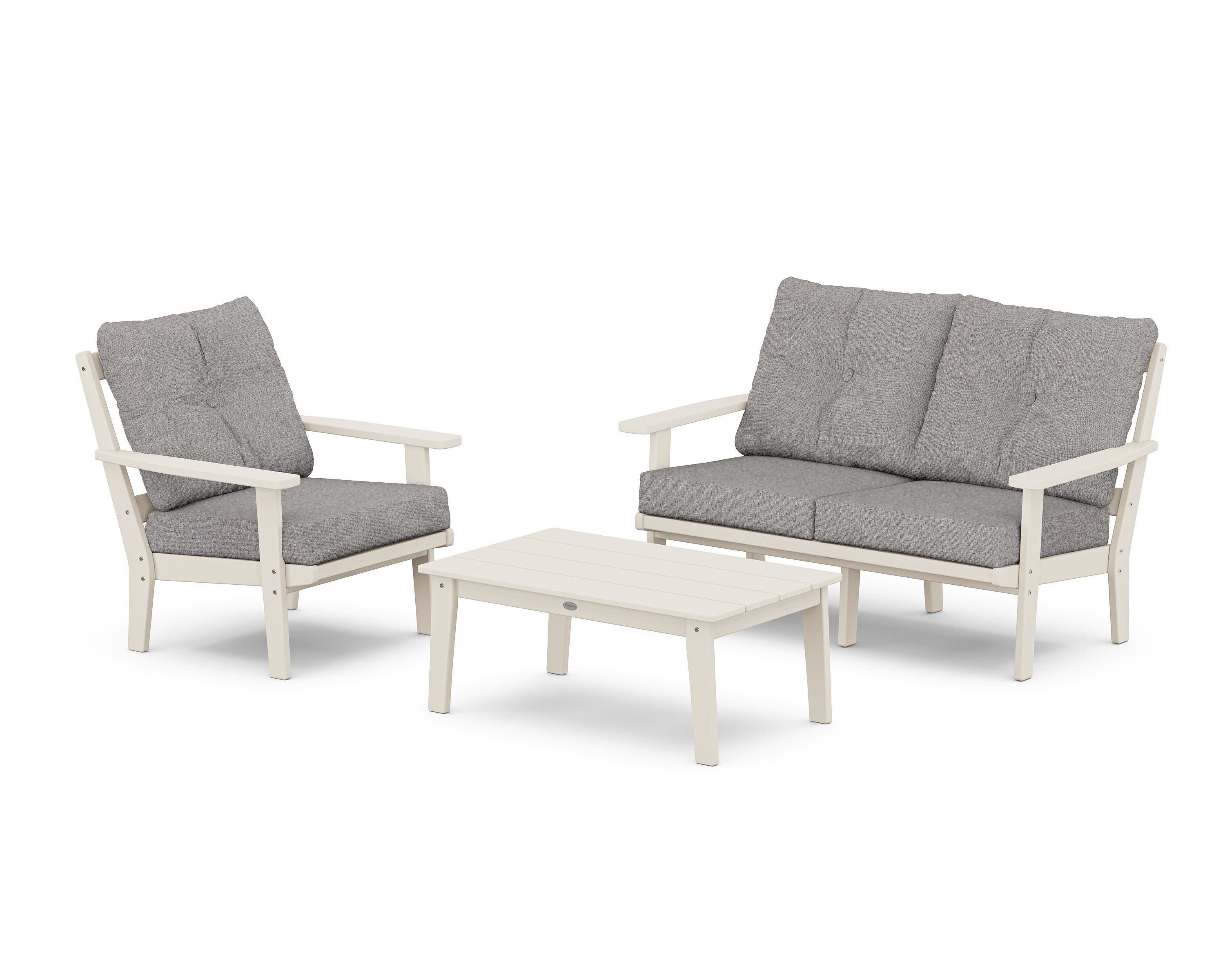 Prairie 3-Piece Deep Seating Set with Loveseat in Sand / Grey Mist