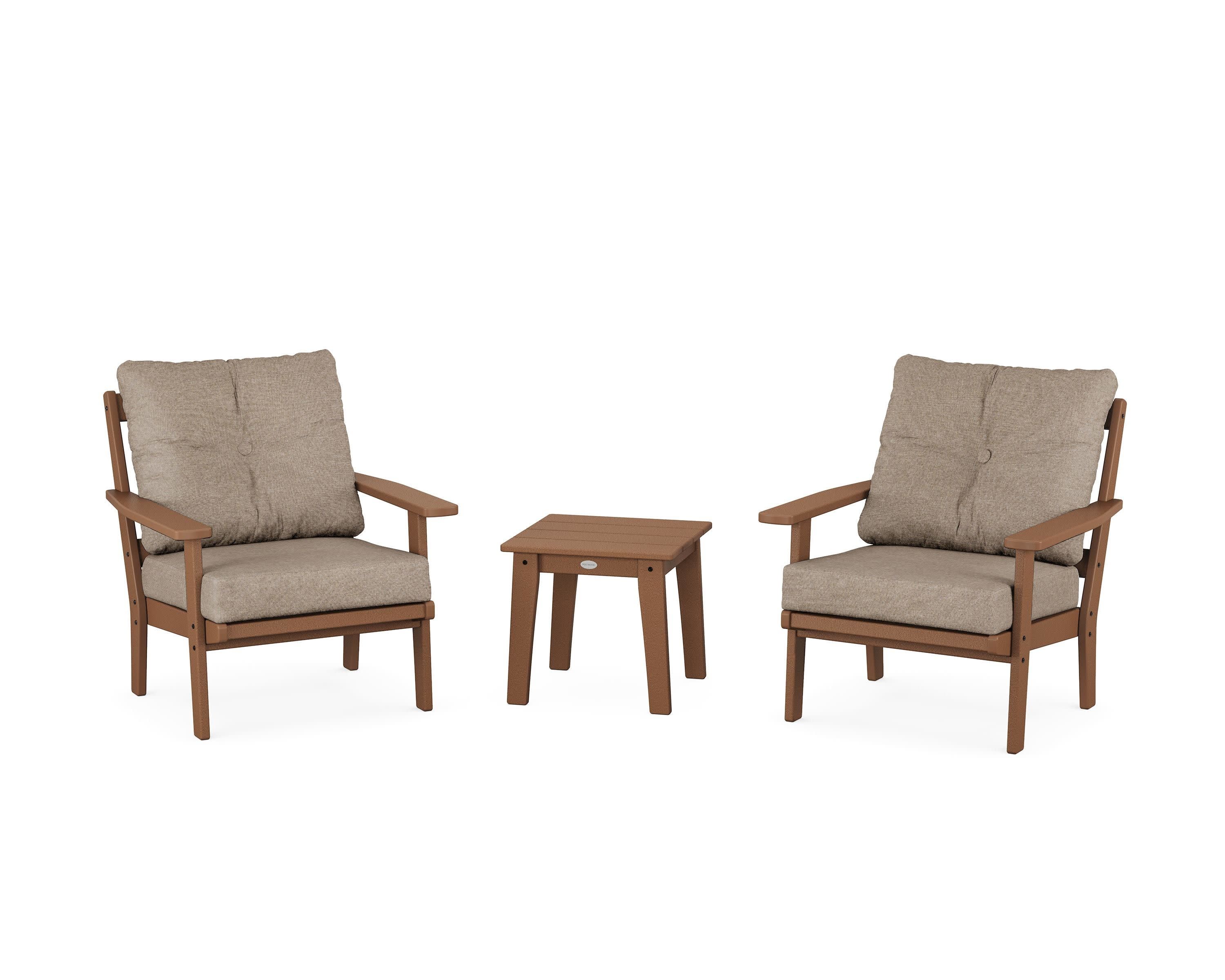Prairie 3-Piece Deep Seating Set in Teak / Spiced Burlap