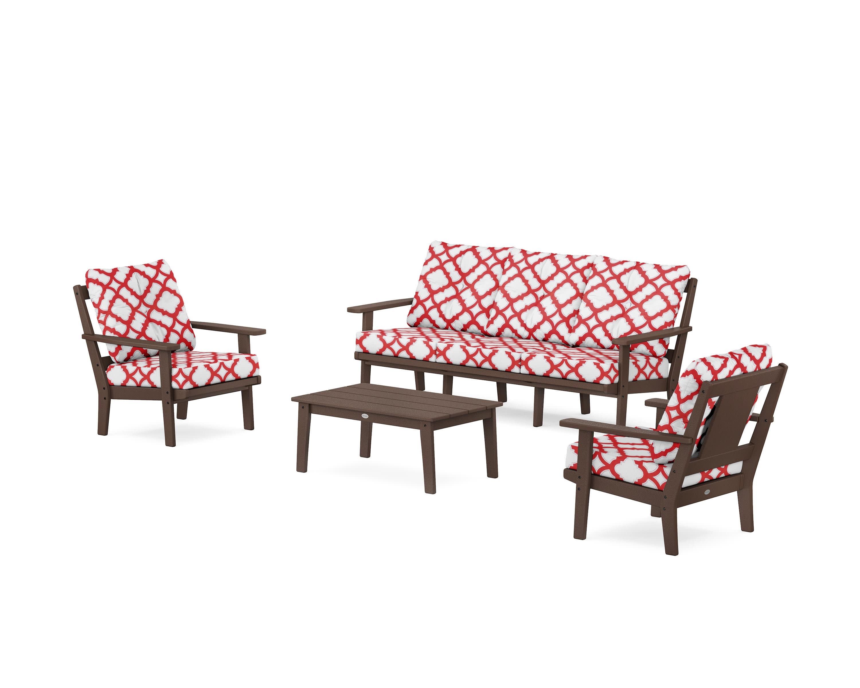 Prairie 4-Piece Deep Seating Set with Sofa in Mahogany / Trellis Crimson