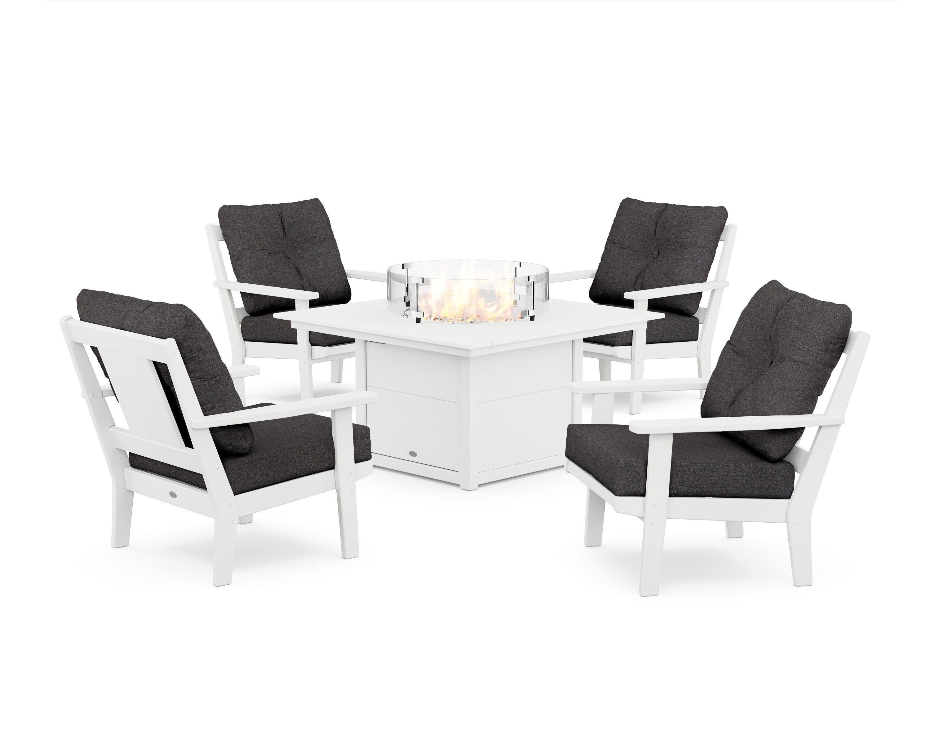 Prairie 5-Piece Deep Seating Set with Fire Pit Table in White / Ash Charcoal