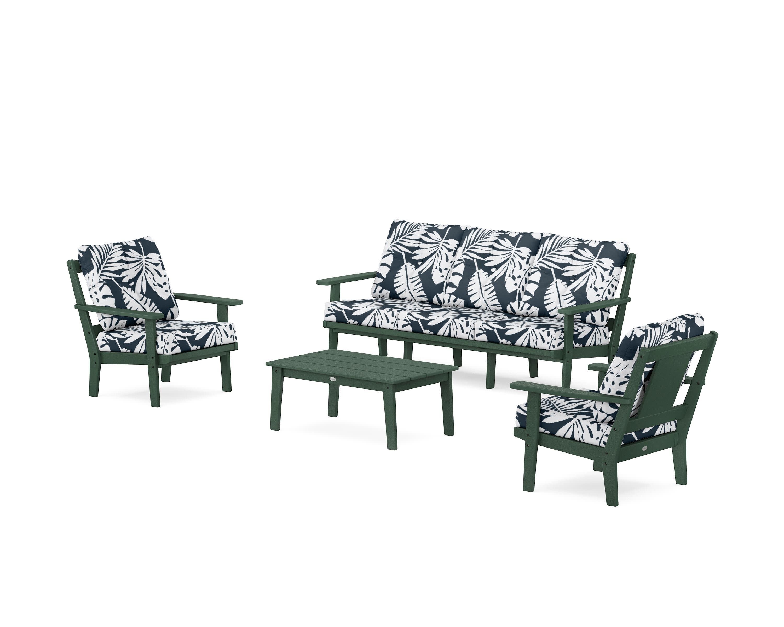 Prairie 4-Piece Deep Seating Set with Sofa in Green / Leaf Marine Indigo