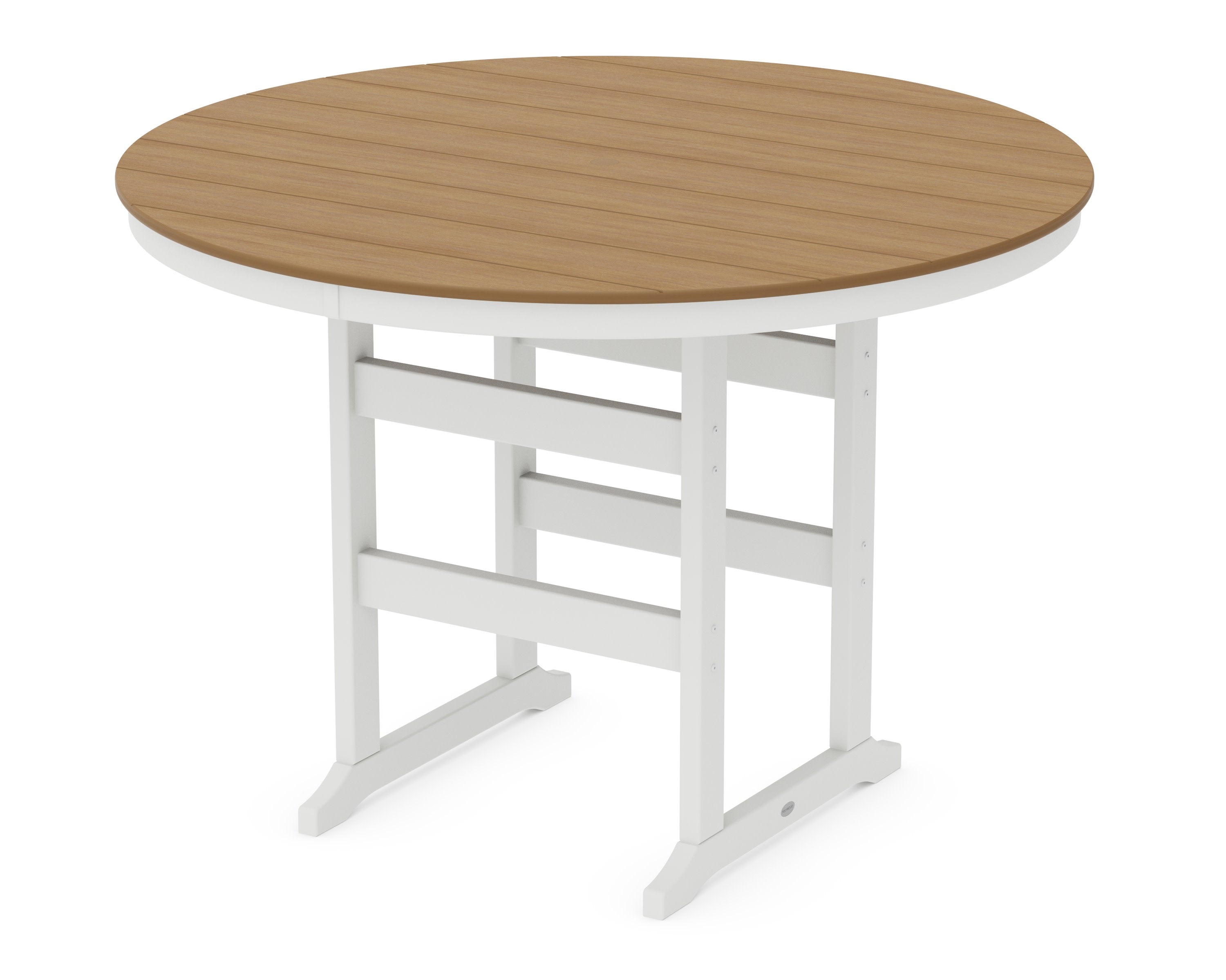 60" Round Farmhouse Bar Table in White / Natural