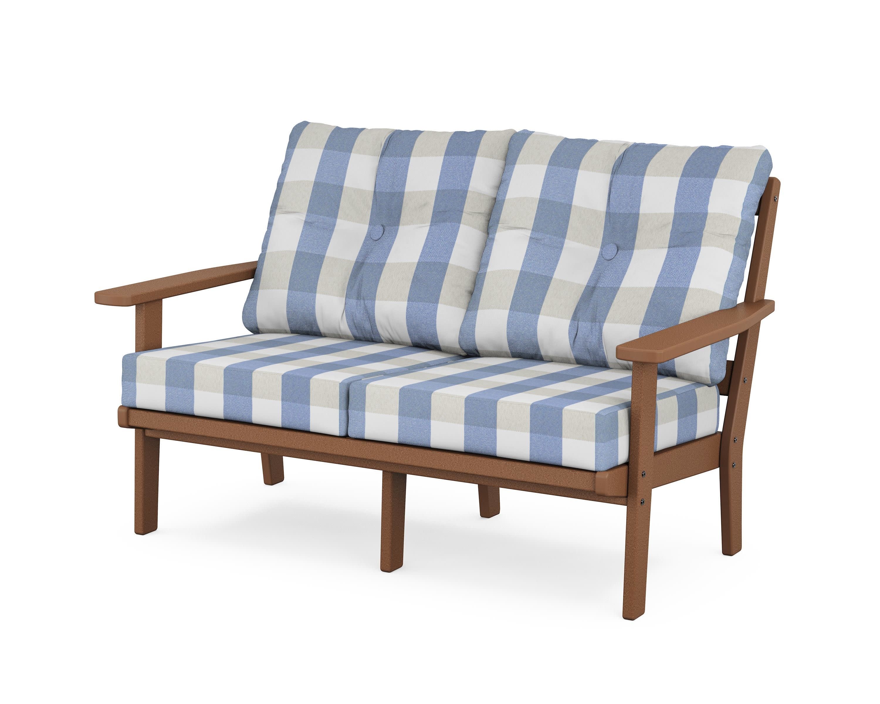 Prairie Deep SeatingLoveseat in Teak / Buffalo Plaid Sky Blue