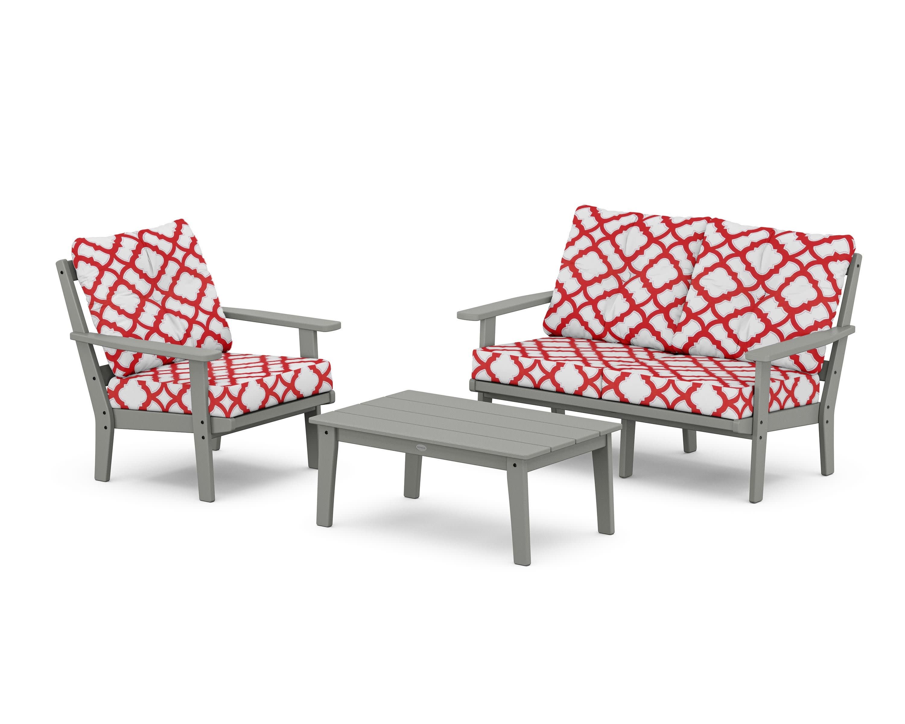 Prairie 3-Piece Deep Seating Set with Loveseat in Slate Grey / Trellis Crimson