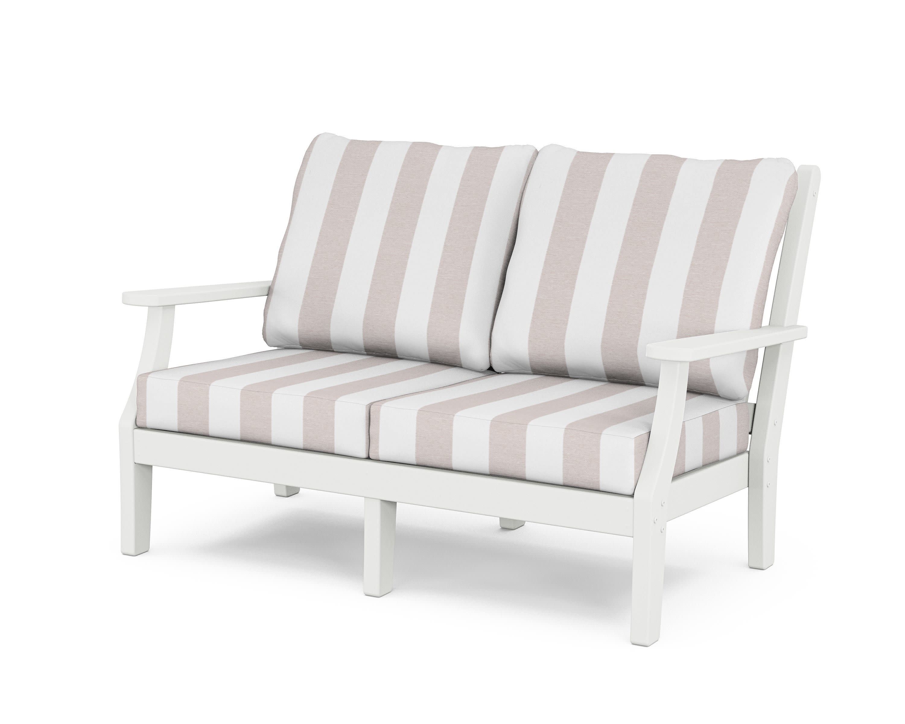 Wovendale Deep Seating Loveseat in White / Cabana Stripe Dune Burlap