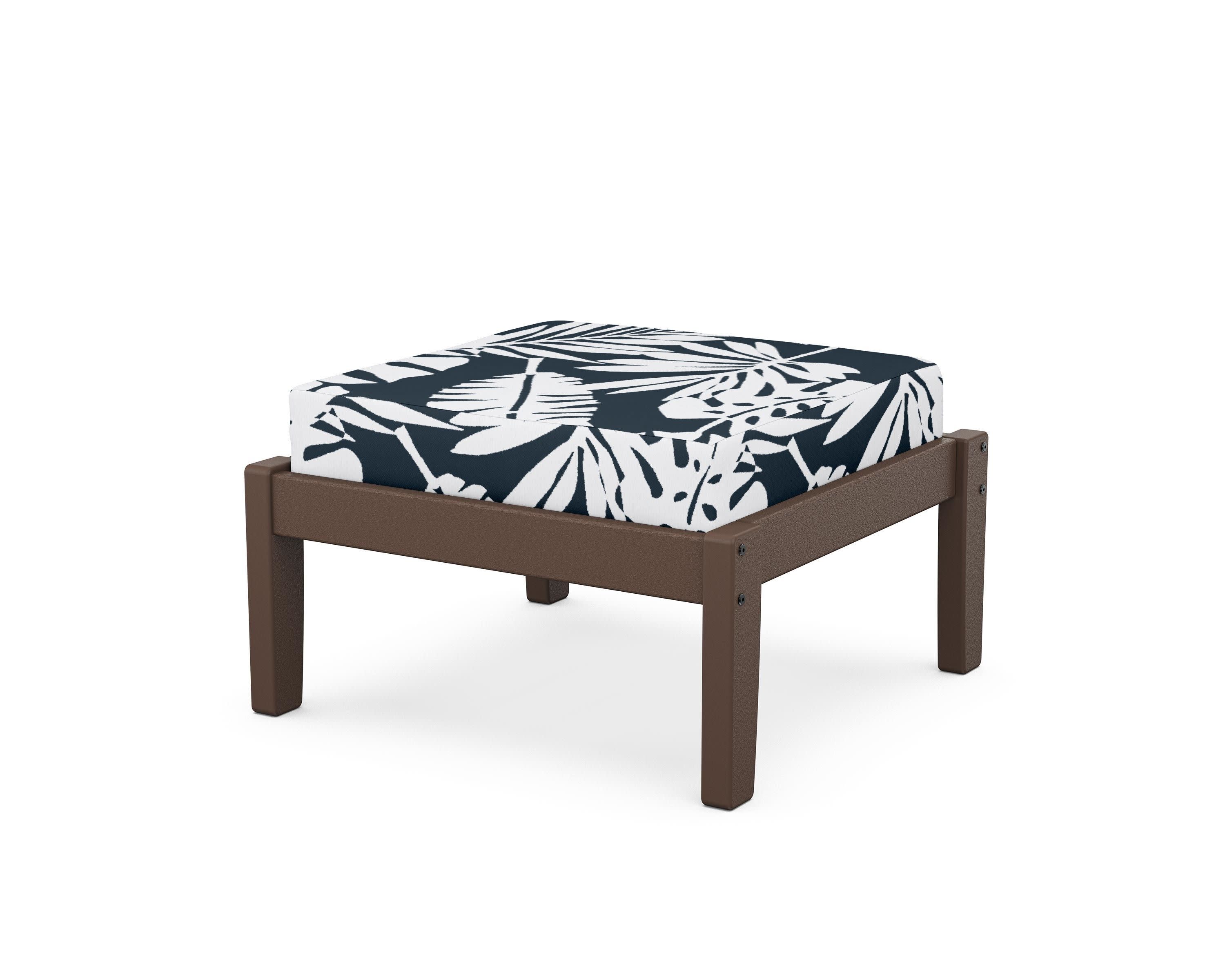 Deep Seating Ottoman in Mahogany / Leaf Marine Indigo