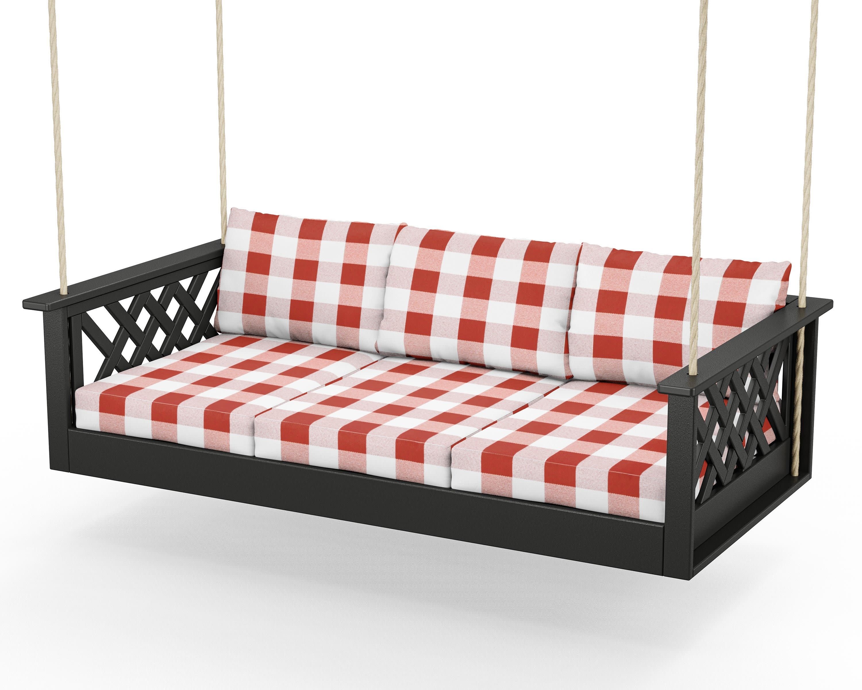 Wovendale Daybed Swing in Black / Buffalo Plaid Crimson