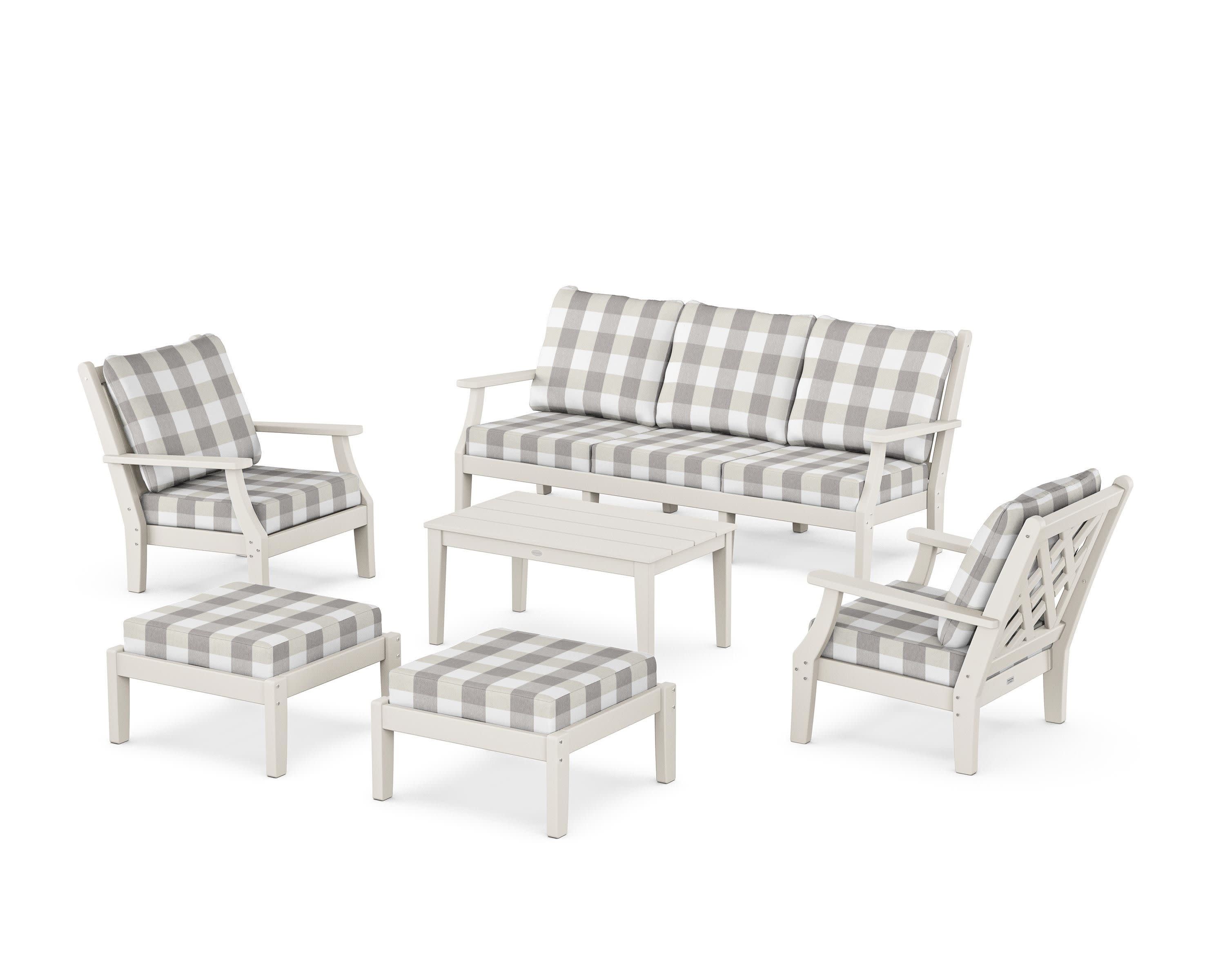 Wovendale 6-Piece Lounge Sofa Set in Sand / Buffalo Plaid Grey Mist