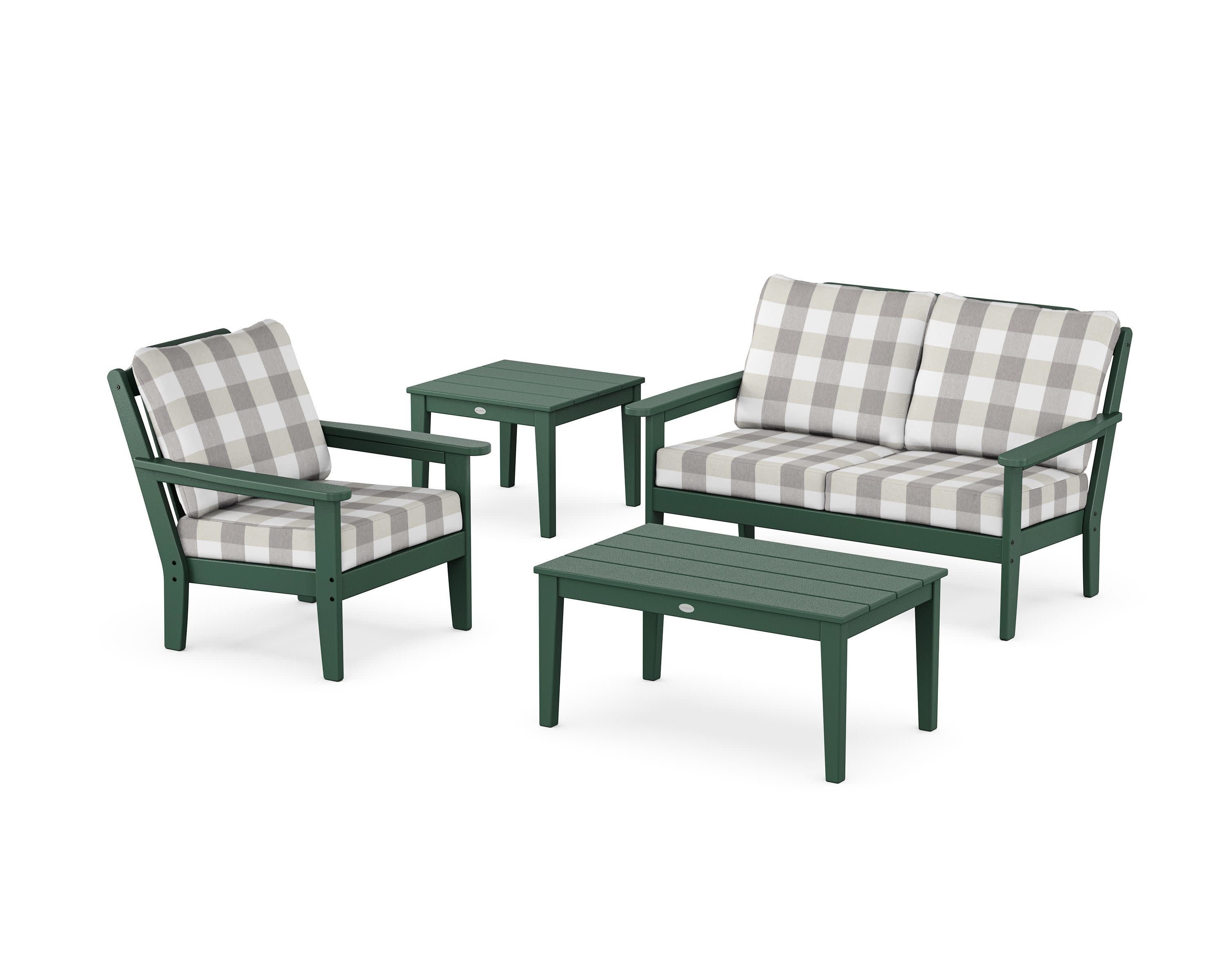 Wovendale 4-Piece Deep Seating Set in Green / Buffalo Plaid Grey Mist