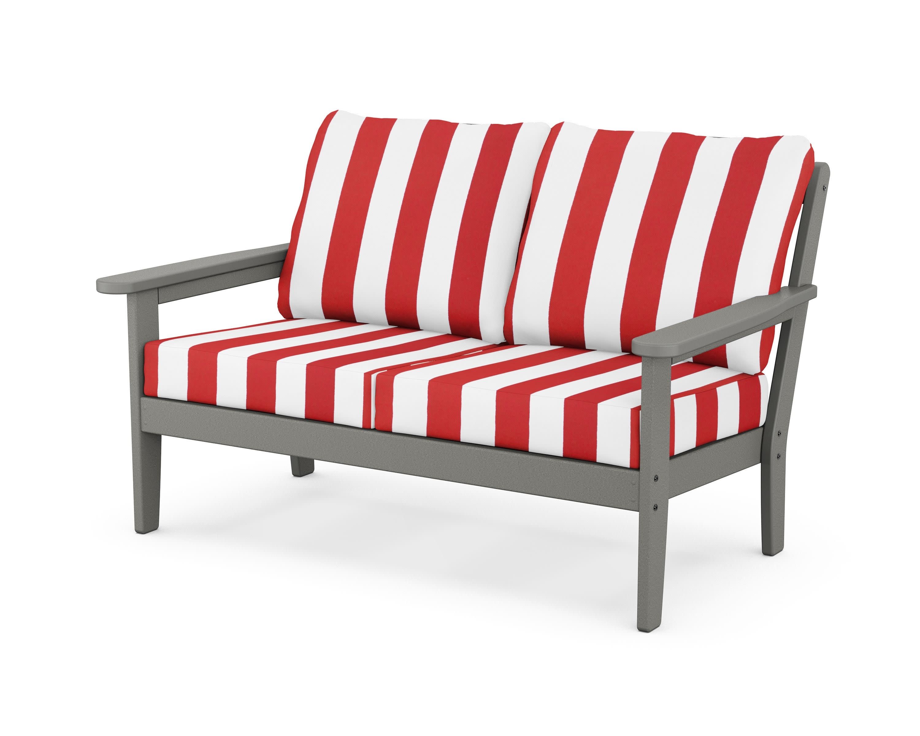 Cottage Deep Seating Loveseat in Slate Grey / Cabana Stripe Crimson