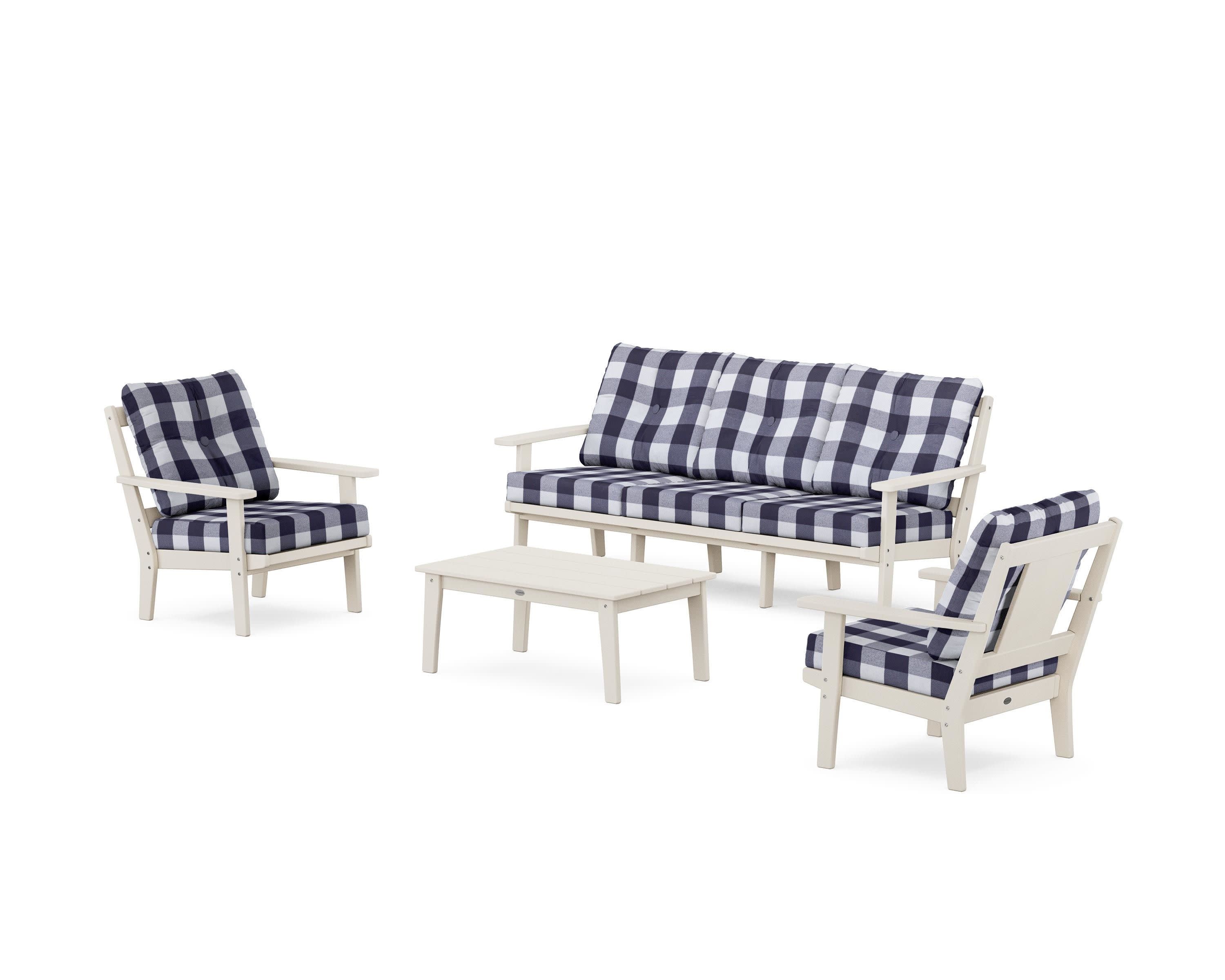 Prairie 4-Piece Deep Seating Set with Sofa in Sand / Buffalo Plaid Navy