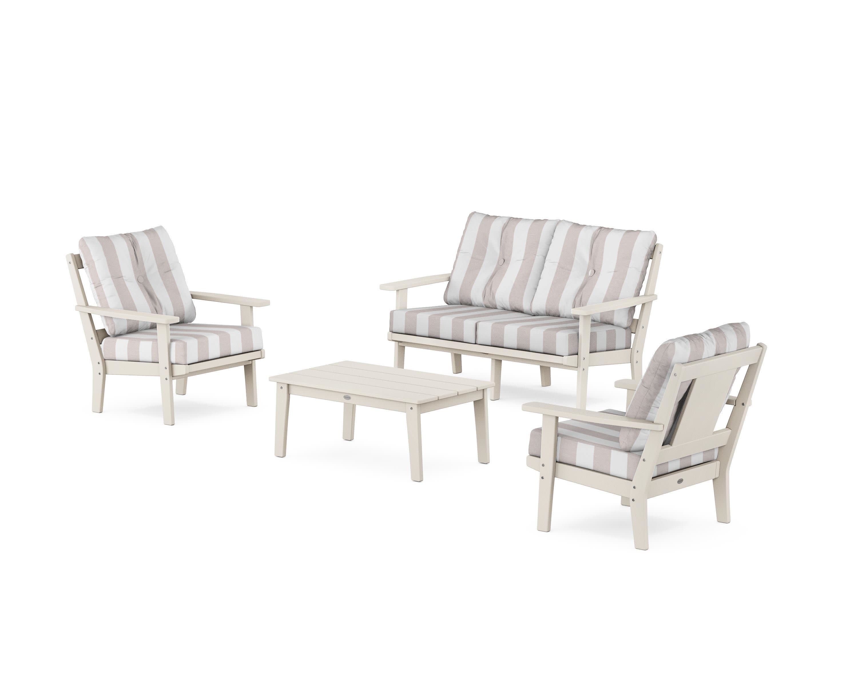 Prairie 4-Piece Deep Seating Set with Loveseat in Sand / Cabana Stripe Dune Burlap