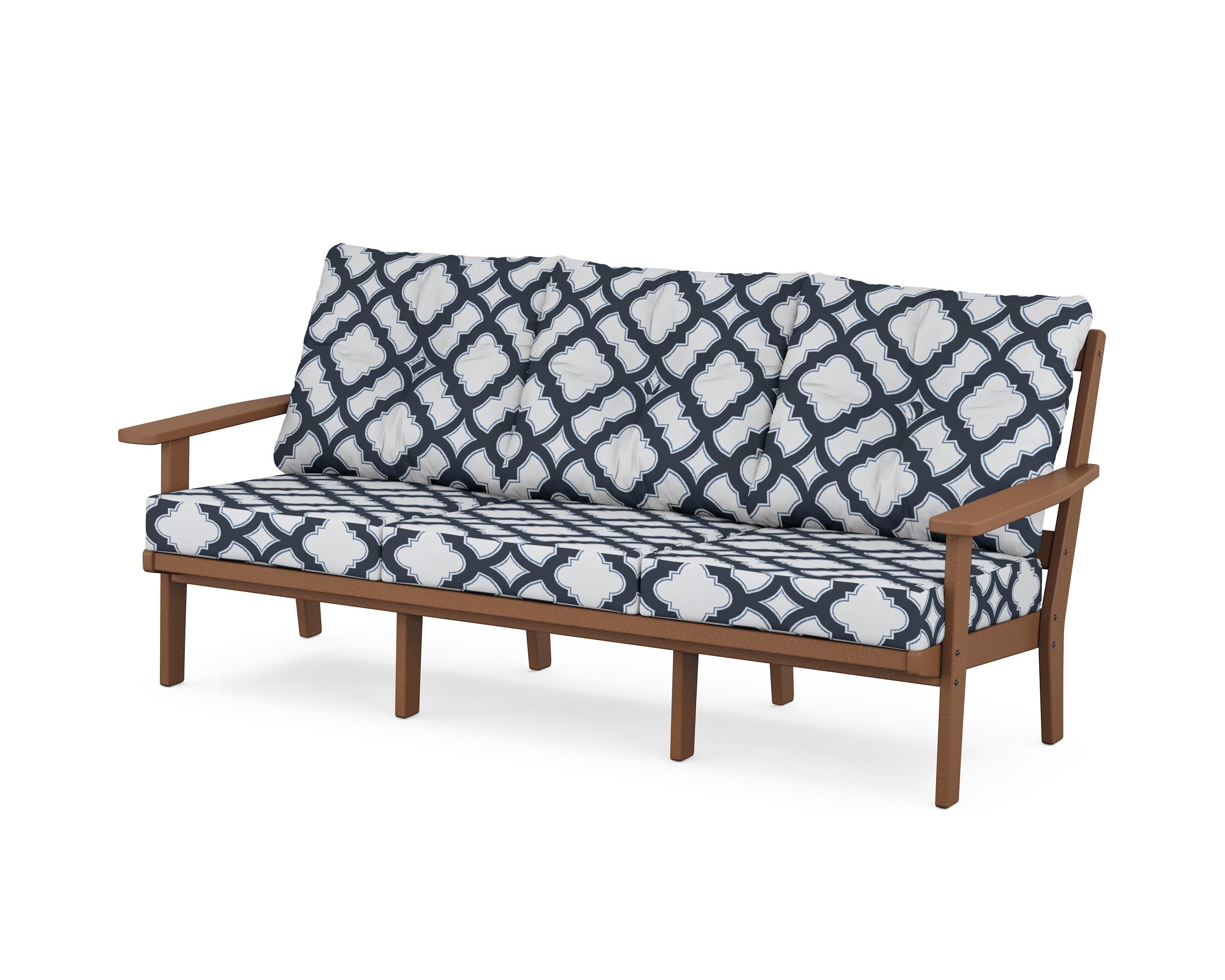 PrairieDeep Seating Sofa in Teak / Trellis Marine Indigo