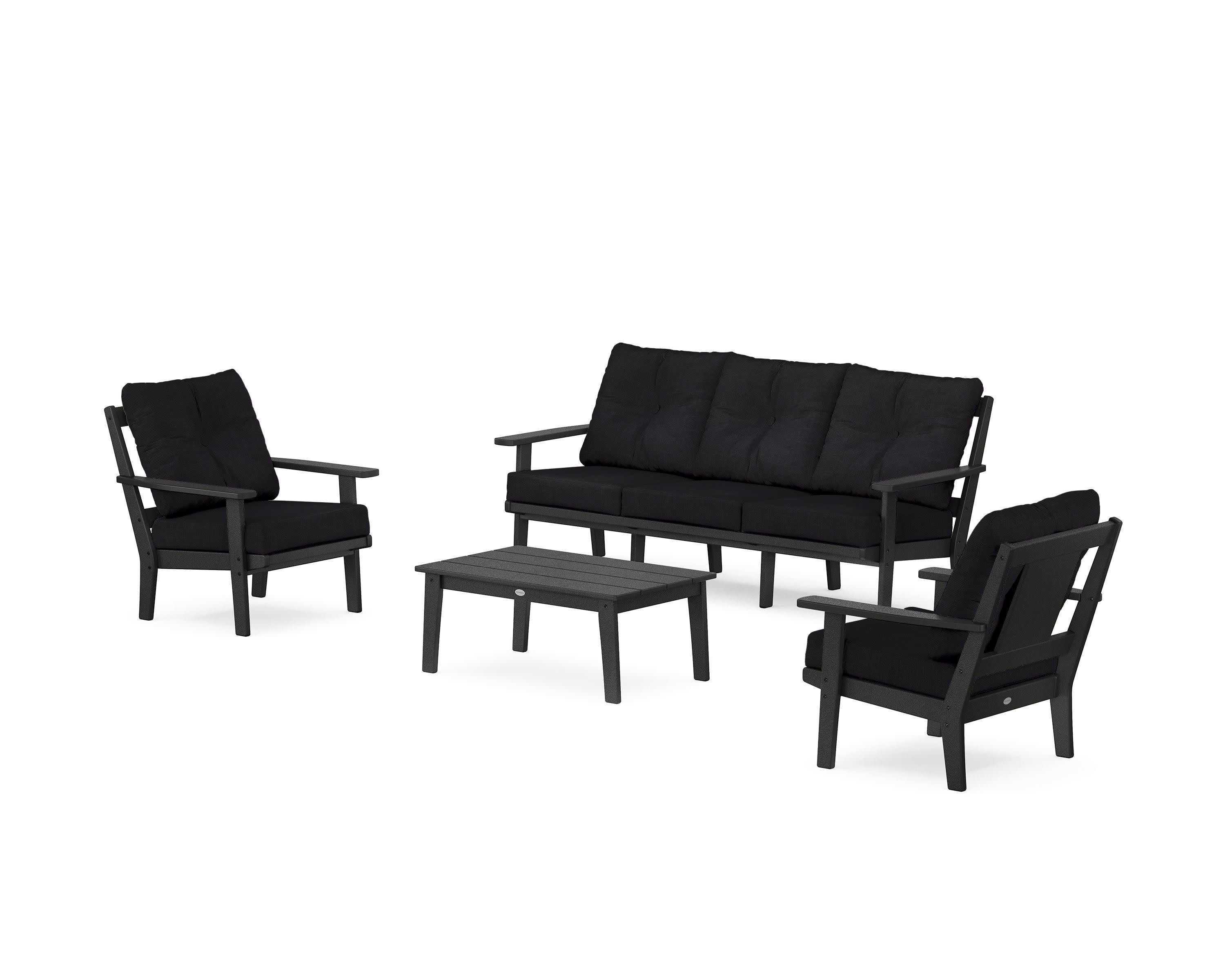 Prairie 4-Piece Deep Seating Set with Sofa in Black / Midnight Linen