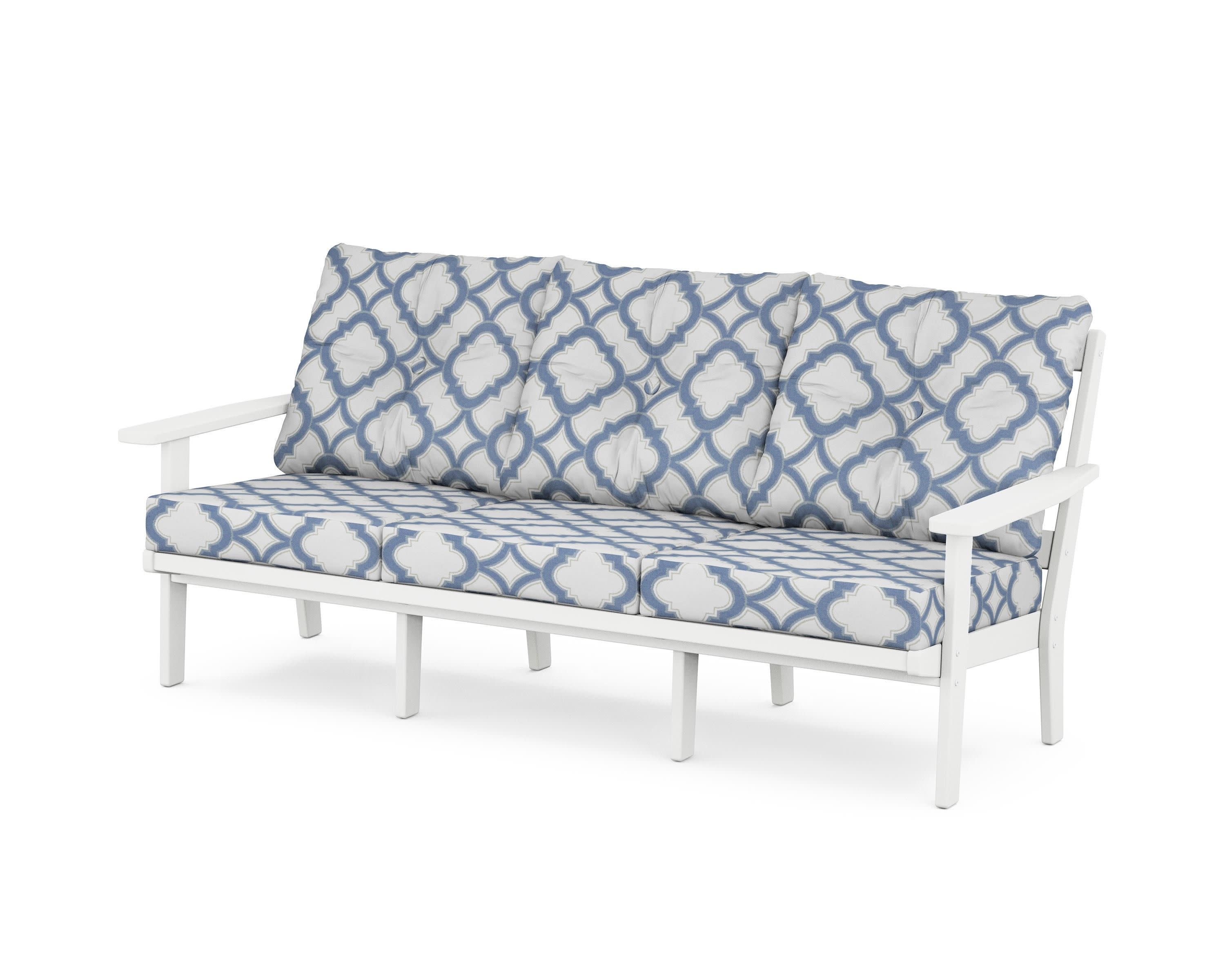 PrairieDeep Seating Sofa in White / Trellis Sky Blue
