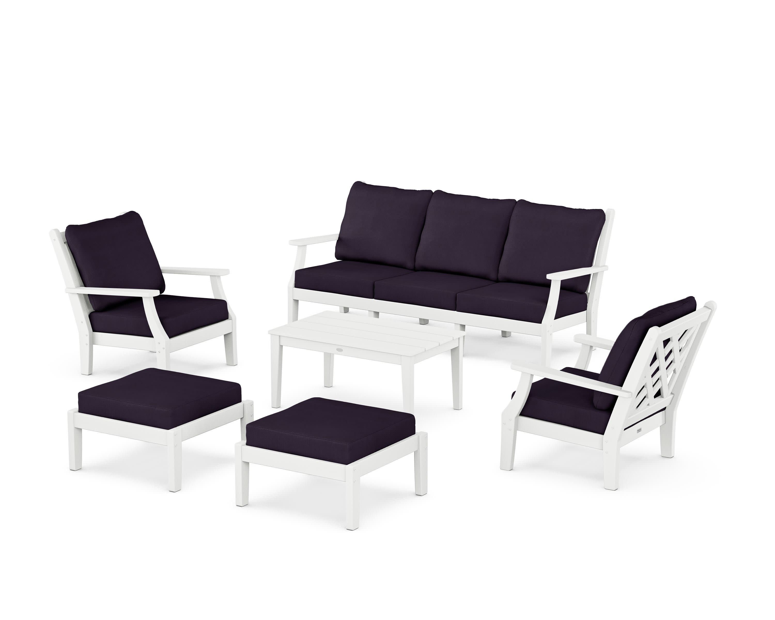 Wovendale 6-Piece Lounge Sofa Set in White / Navy Linen