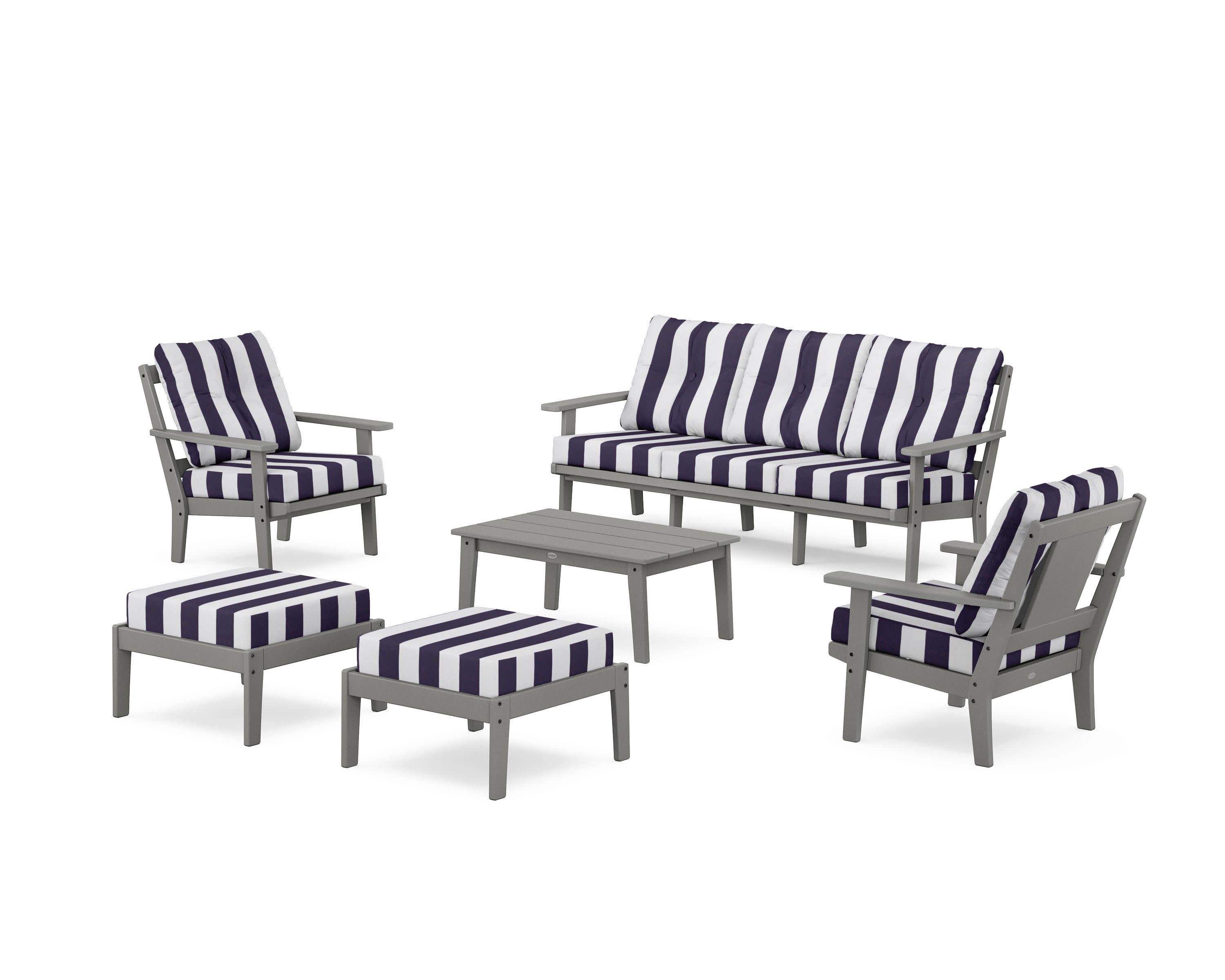 Prairie 6-Piece Lounge Sofa Set in Slate Grey / Cabana Stripe Navy