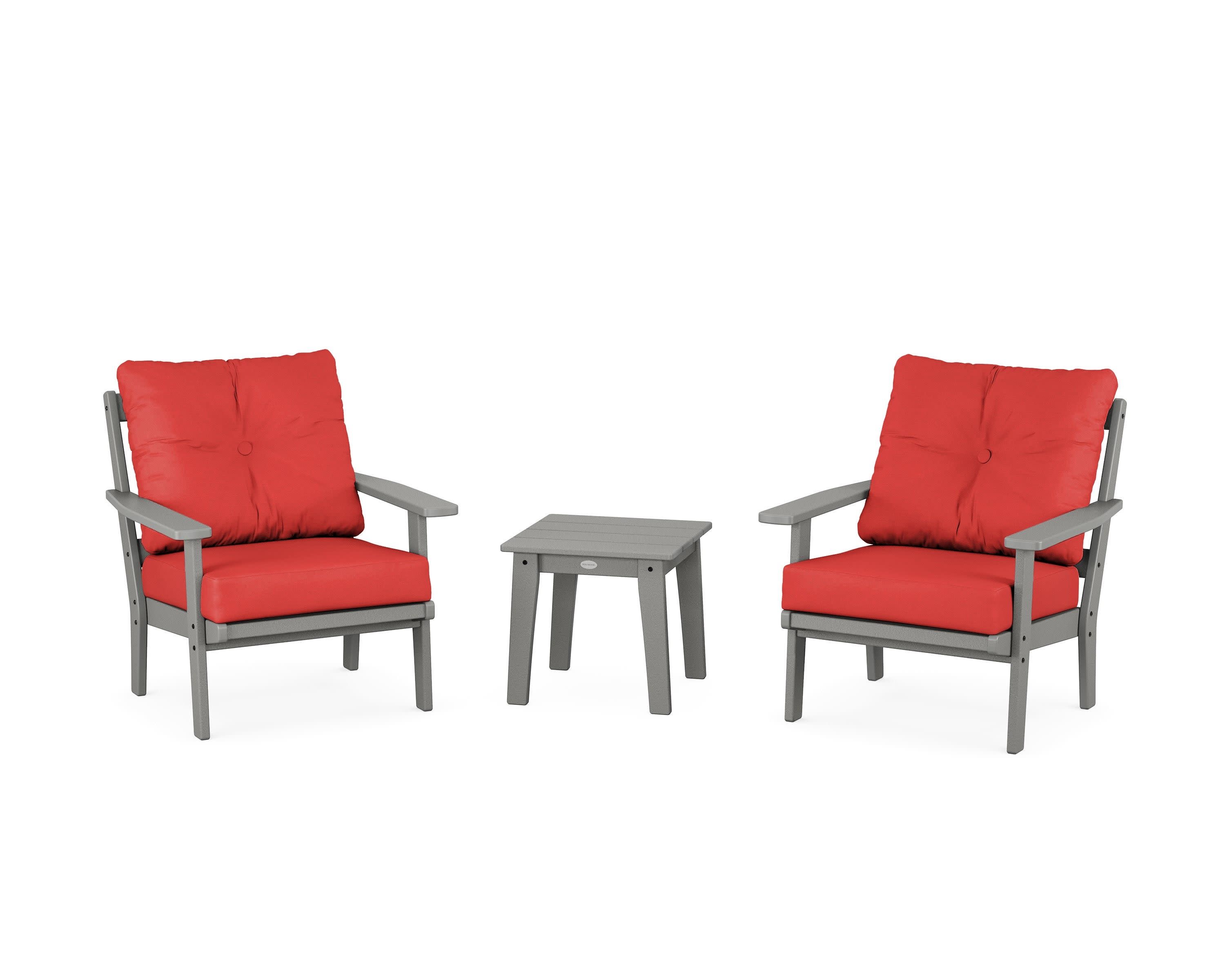 Prairie 3-Piece Deep Seating Set in Slate Grey / Crimson Linen