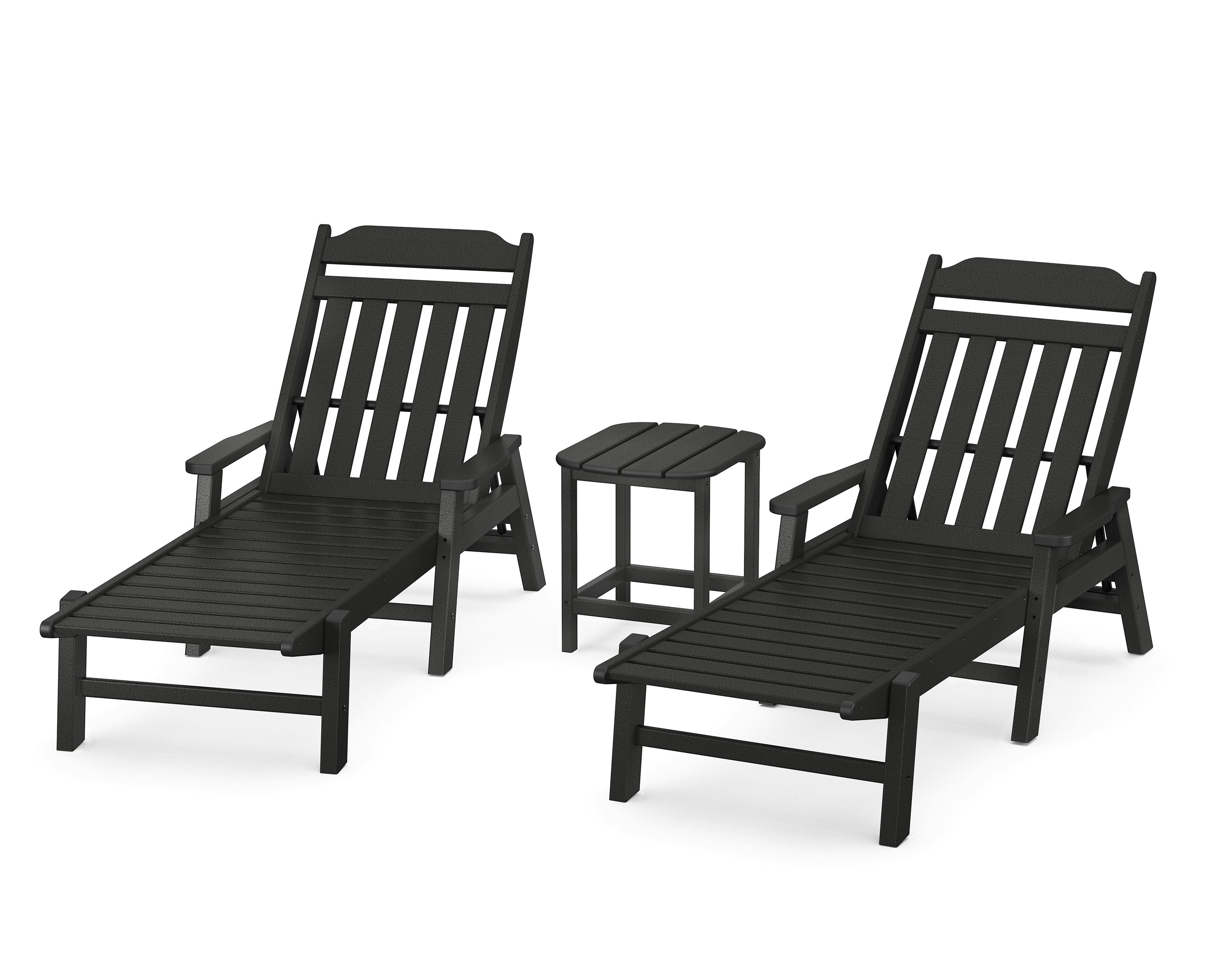 Cottage 3-Piece Chaise Set with Arms in Black