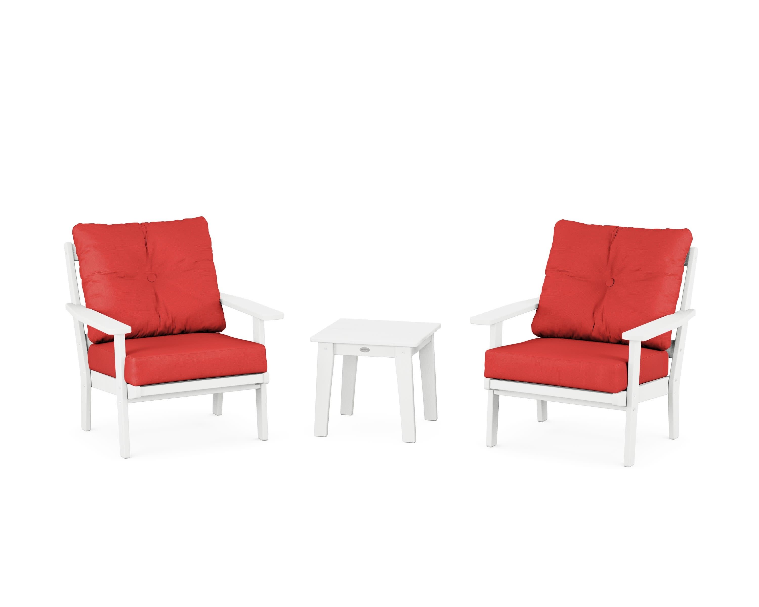 Prairie 3-Piece Deep Seating Set in White / Crimson Linen